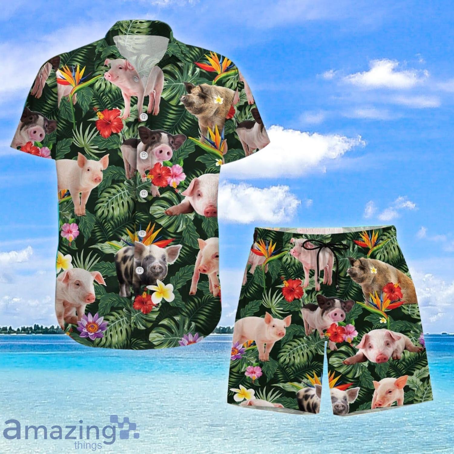 Pig Hawaiian Shirt And Shorts Pig Pig Shirt Floral Pig Shirt Button Up Shirt Product Photo 1