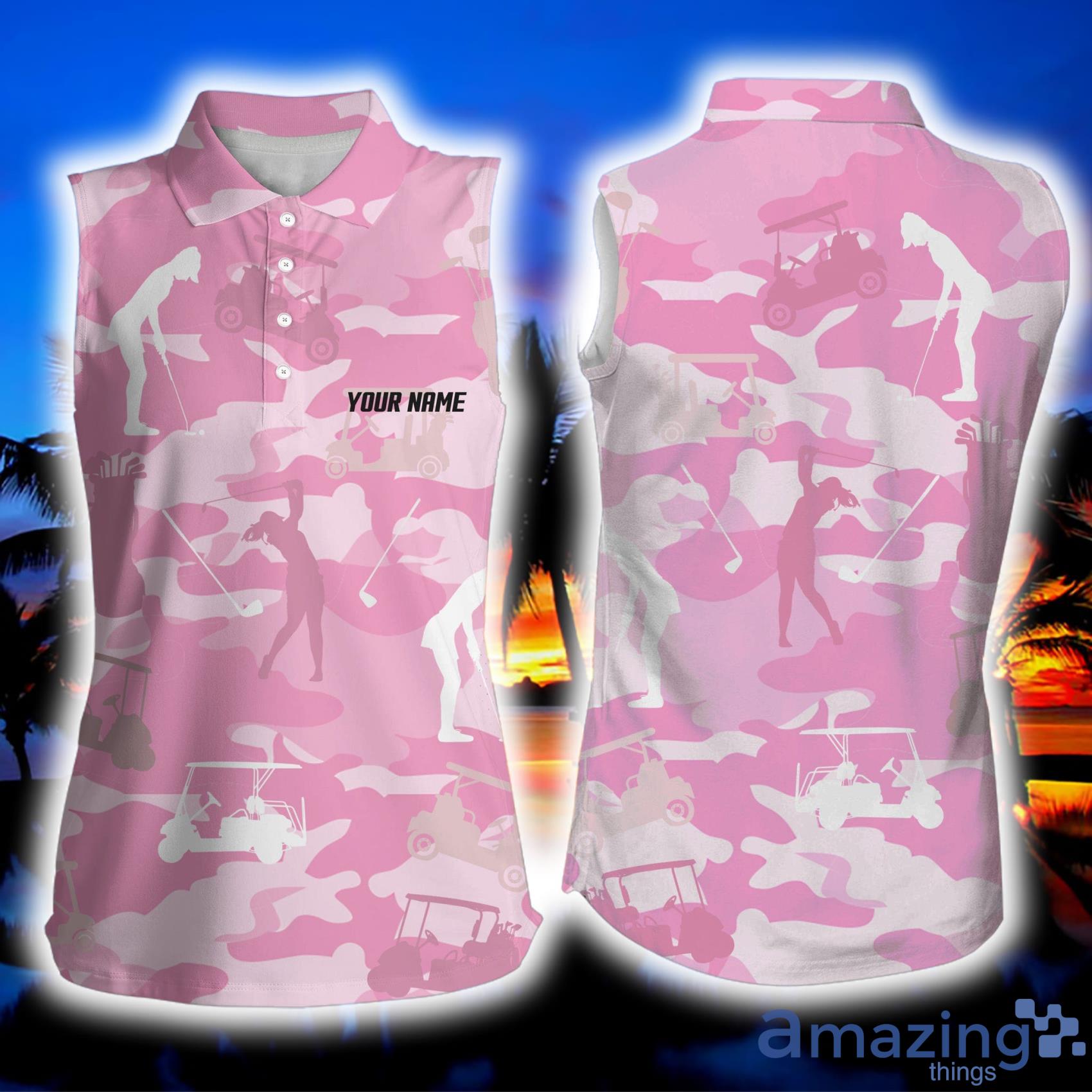 Pink Camo Custom Name Pink Golf Shirts For Women, Golfing Gifts Women's Polo Shirt Product Photo 1