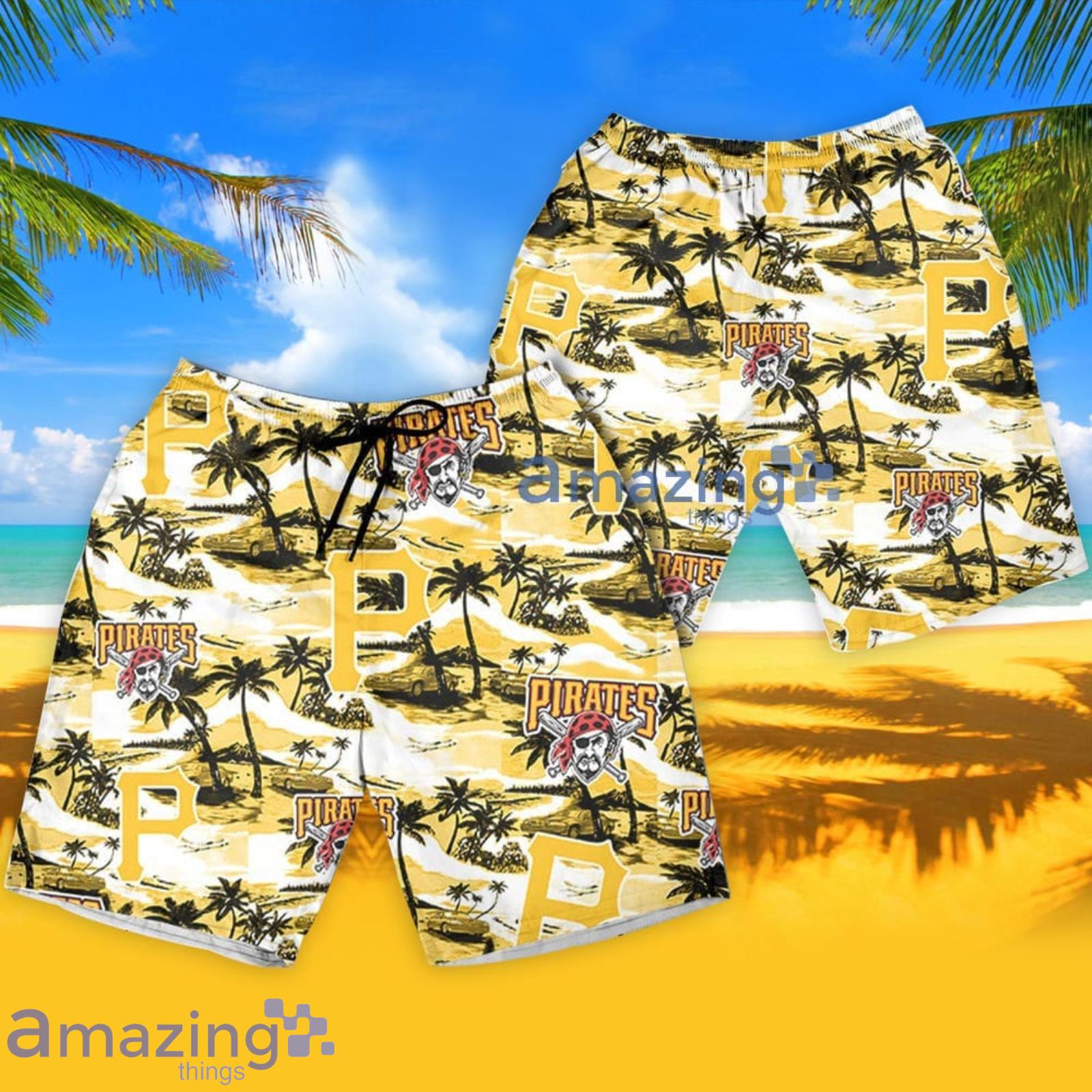 Pittsburgh Pirates Palm Leaves Pattern Tropical Hawaiian Shirt And Shorts  Summer Gift For Fans