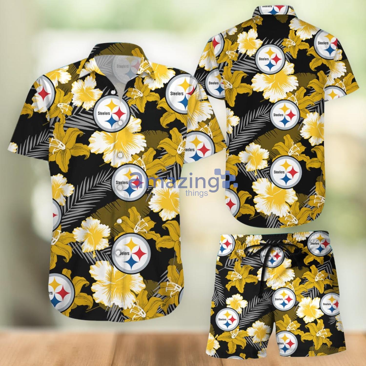 Pittsburgh Steelers Flower Aloha Combo Hawaiian Shirt And Shorts Gift For Summer Vacation Product Photo 1