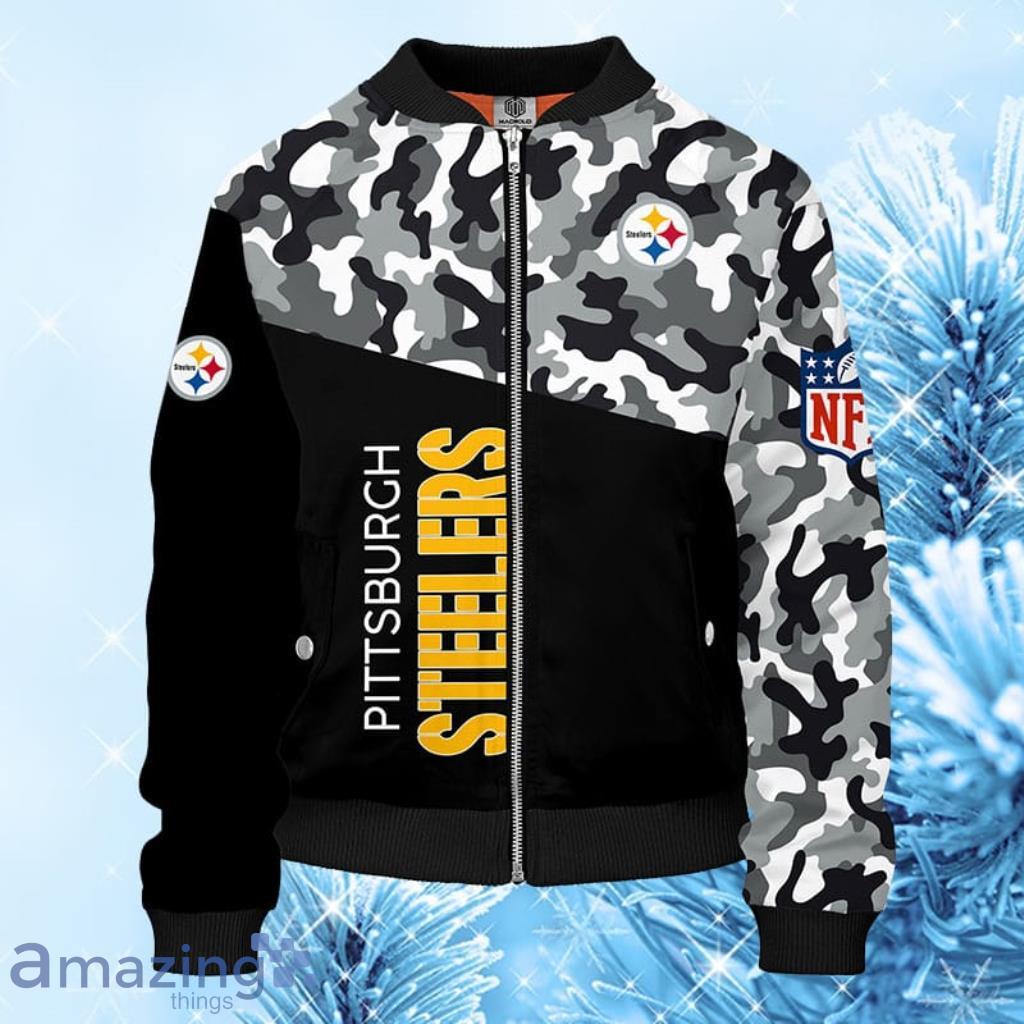 Pittsburgh Steelers NFL Camouflage Yellow Bomber Jacket 3D - Pittsburgh Steelers NFL Camouflage Yellow Bomber Jacket 3D