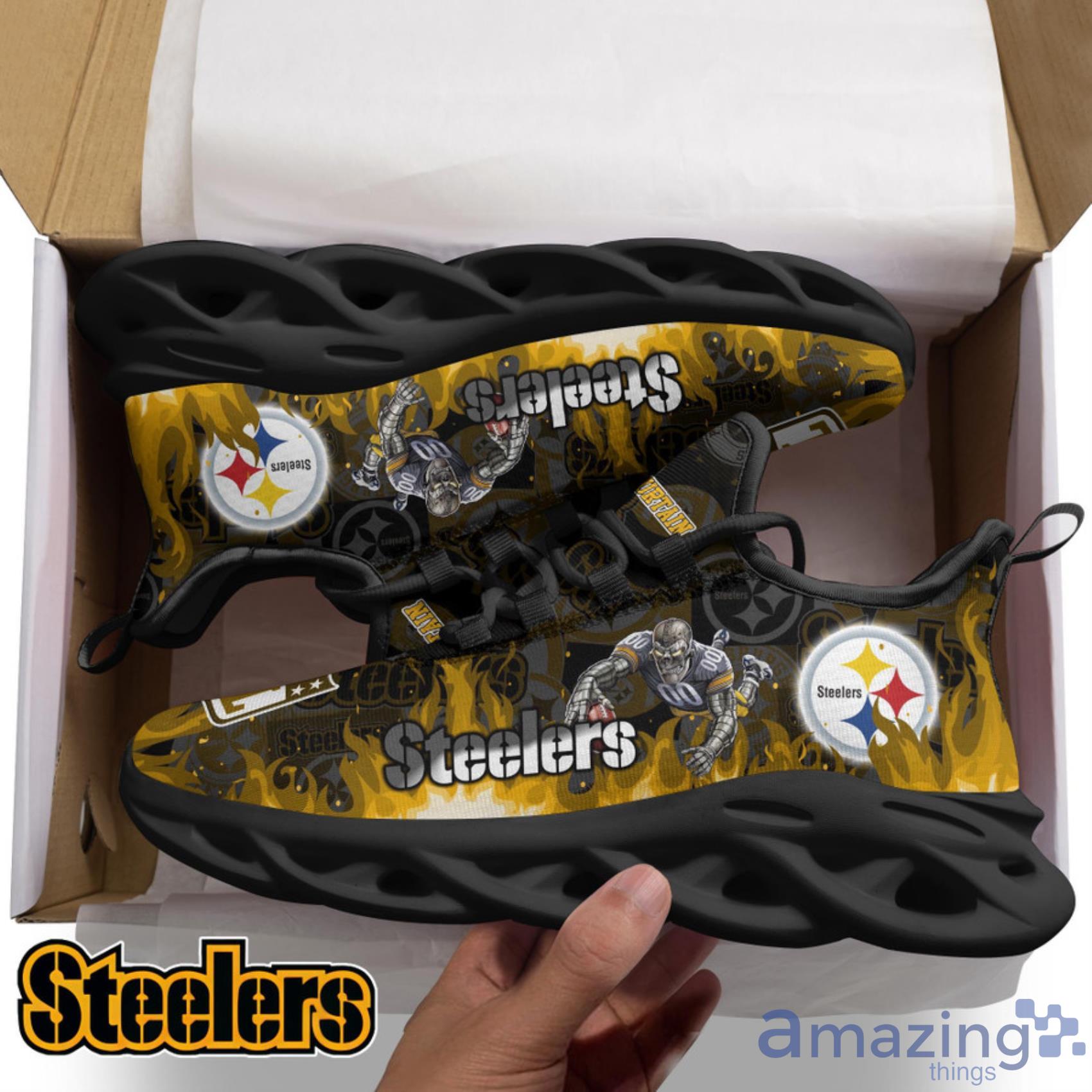 Pittsburgh Steelers NFL Fire Flame Pattern Max Soul Shoes Gift For Fans image Pittsburgh Steelers NFL Fire Flame Pattern Max Soul Shoes Gift For Fans Product Photo 2