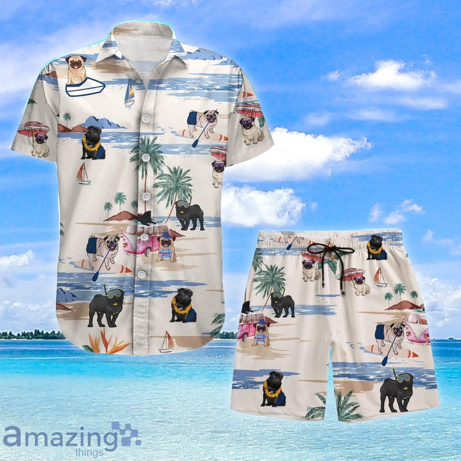 Pug Hawaiian Shirt And Shorts Man Pug Shirt Men Pug Button Shirt Product Photo 1