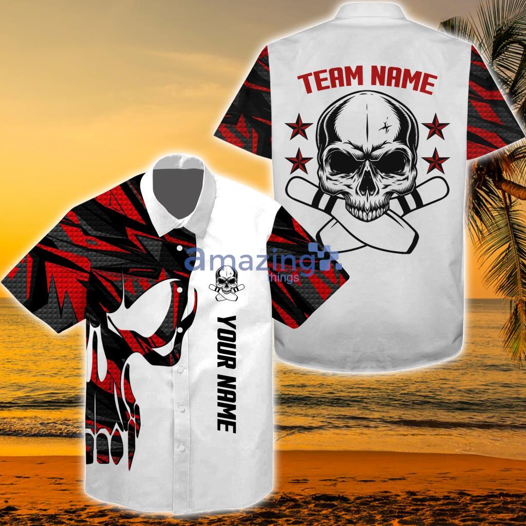 Red And White Custom Name And Team Name Skull Bowling, Teams Hawaiian Shirt - Red And White Custom Name And Team Name Skull Bowling, Teams Hawaiian Shirt