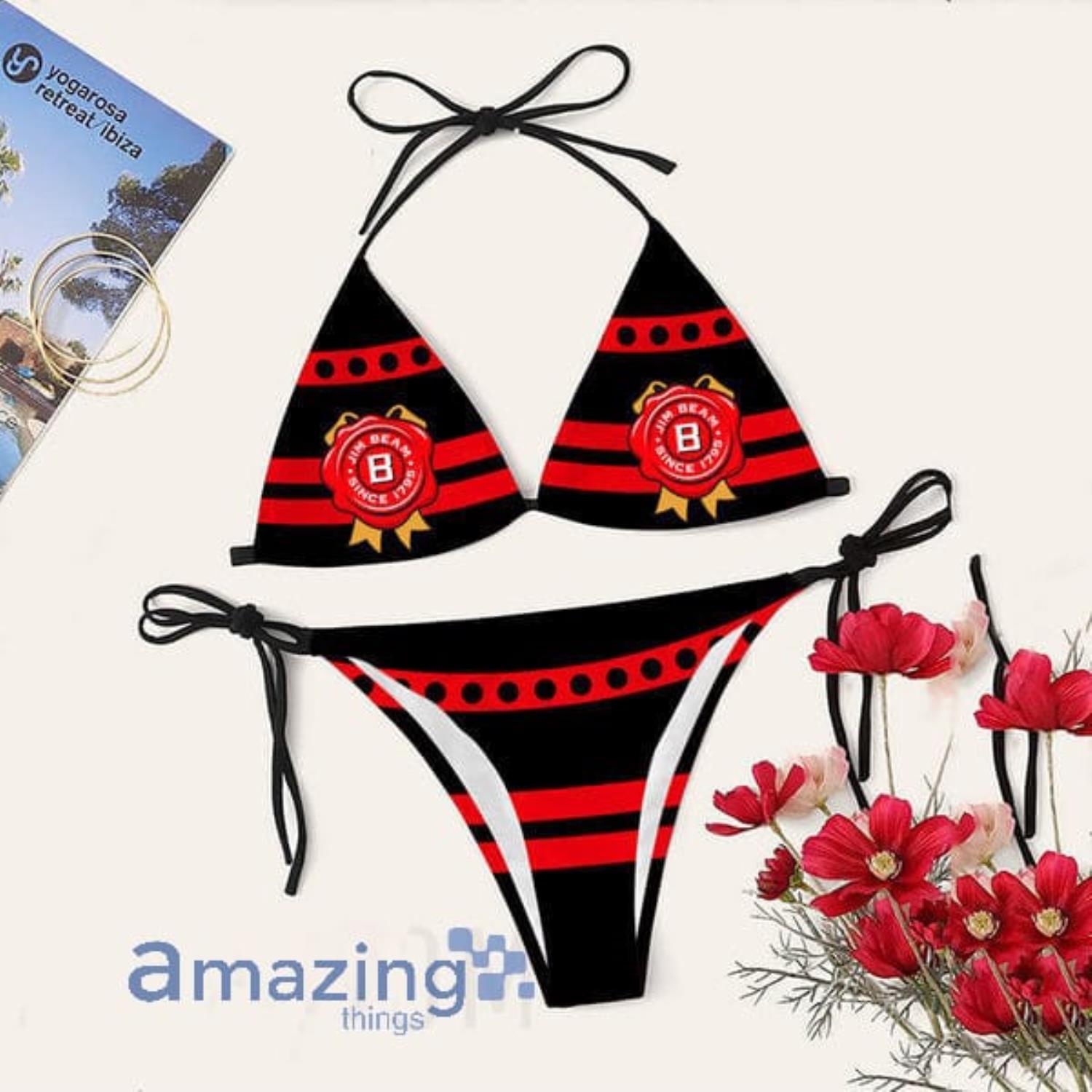 Red Stripe Jim Beam Triangle String Bikini Swimsuit Summer Gift Product Photo 1