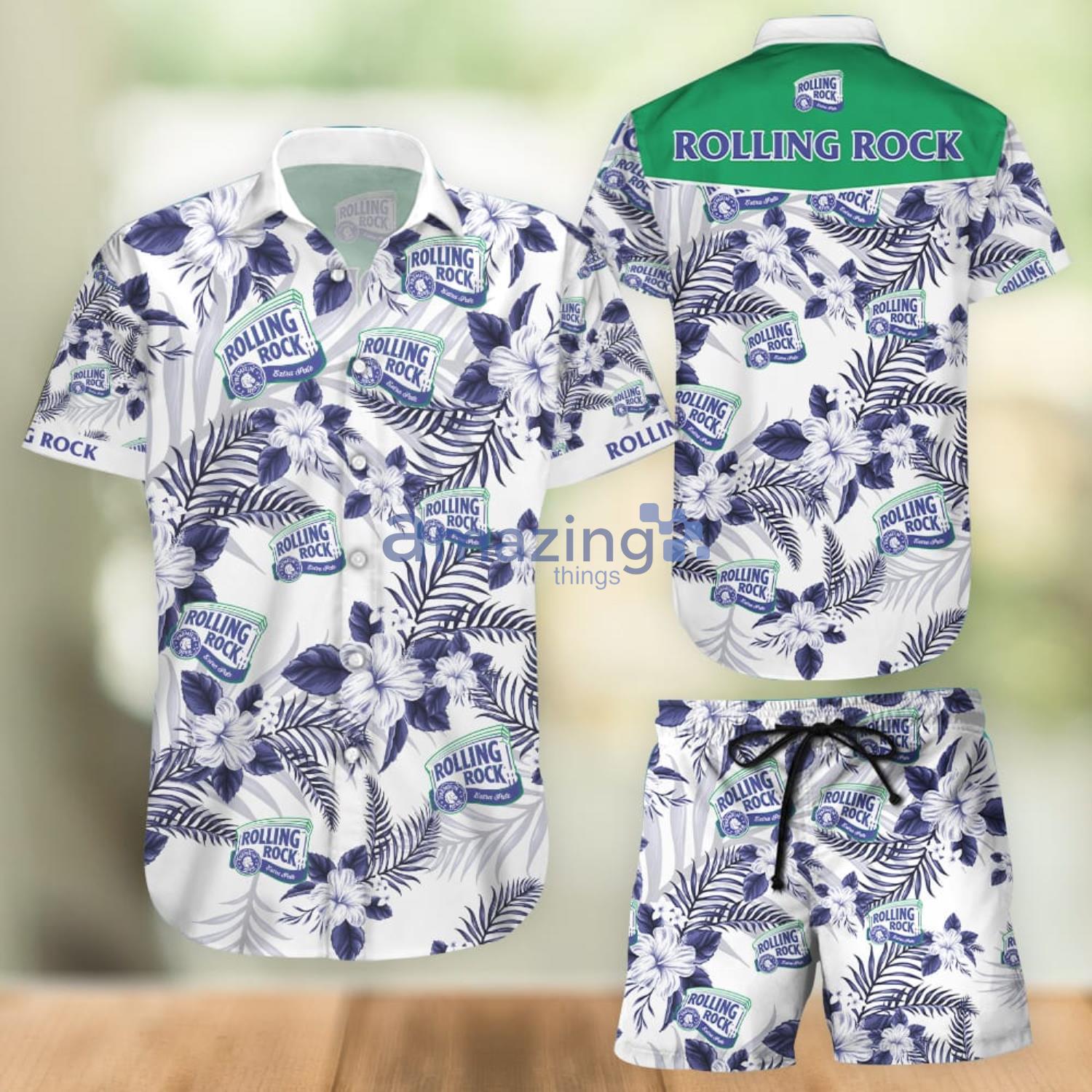 Rolling Rock Aloha Combo Hawaiian Shirt And Shorts Gift For Summer Vacation Product Photo 1