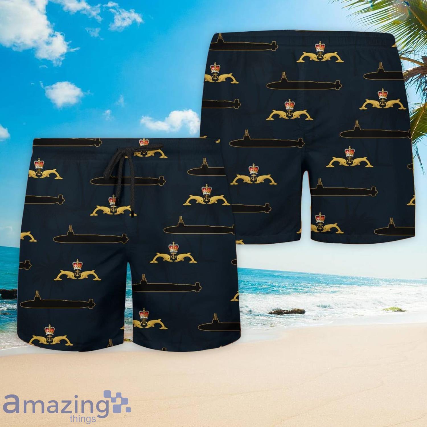 Royal Navy Dolphins Badge Hawaiian Shirt And Shorts Summer Gift image Royal Navy Dolphins Badge Hawaiian Shirt And Shorts Summer Gift Product Photo 2