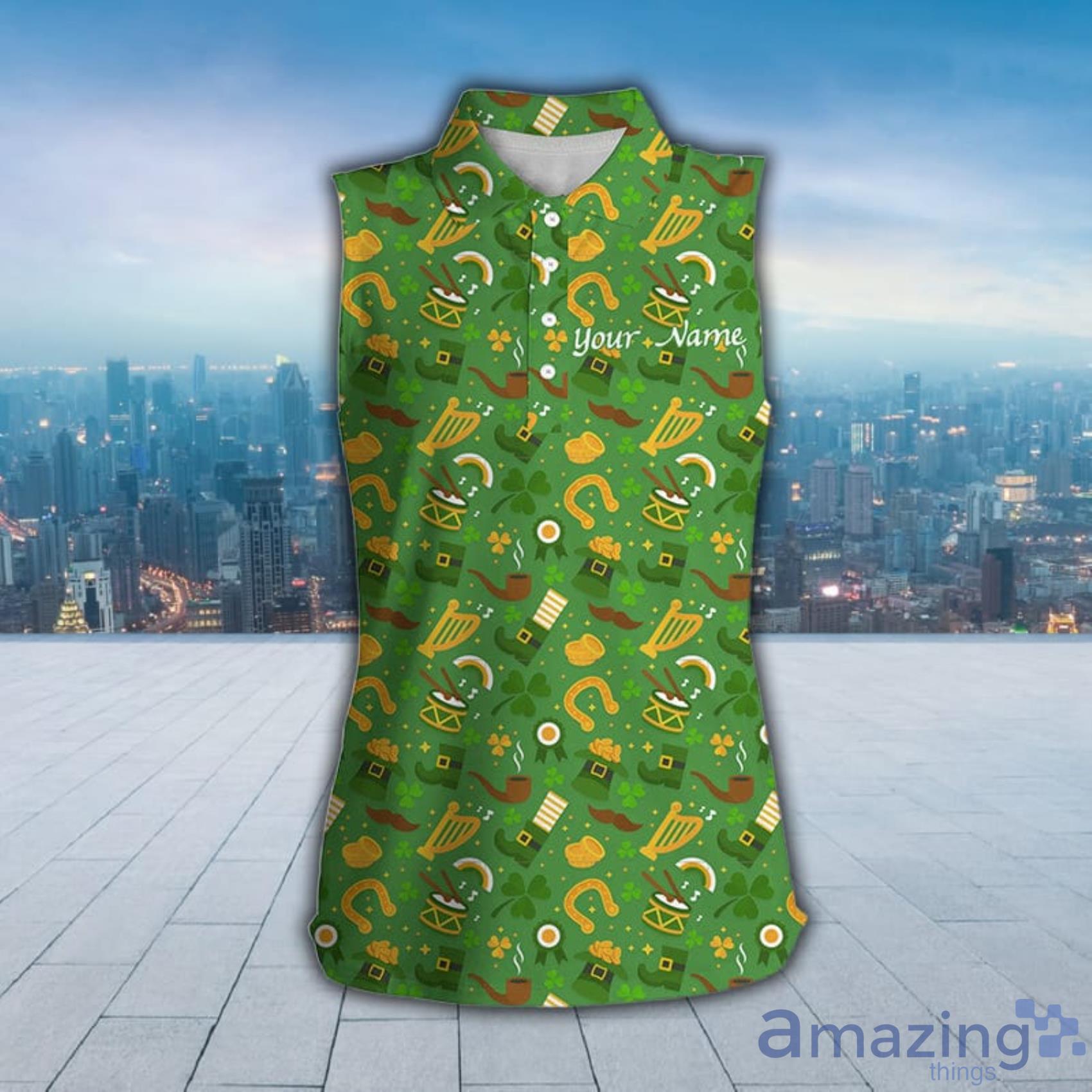 Saint Patrick's Day Green Pattern Golf Custom Name Team Golf Polo For Women Product Photo 1