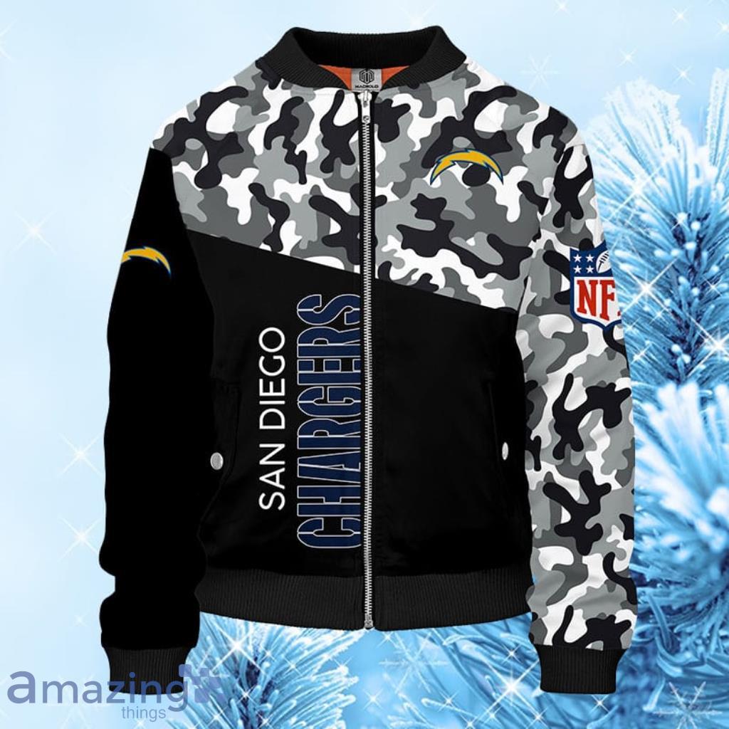 San Diego Chargers NFL Camouflage Blue Bomber Jacket 3D - San Diego Chargers NFL Camouflage Blue Bomber Jacket 3D