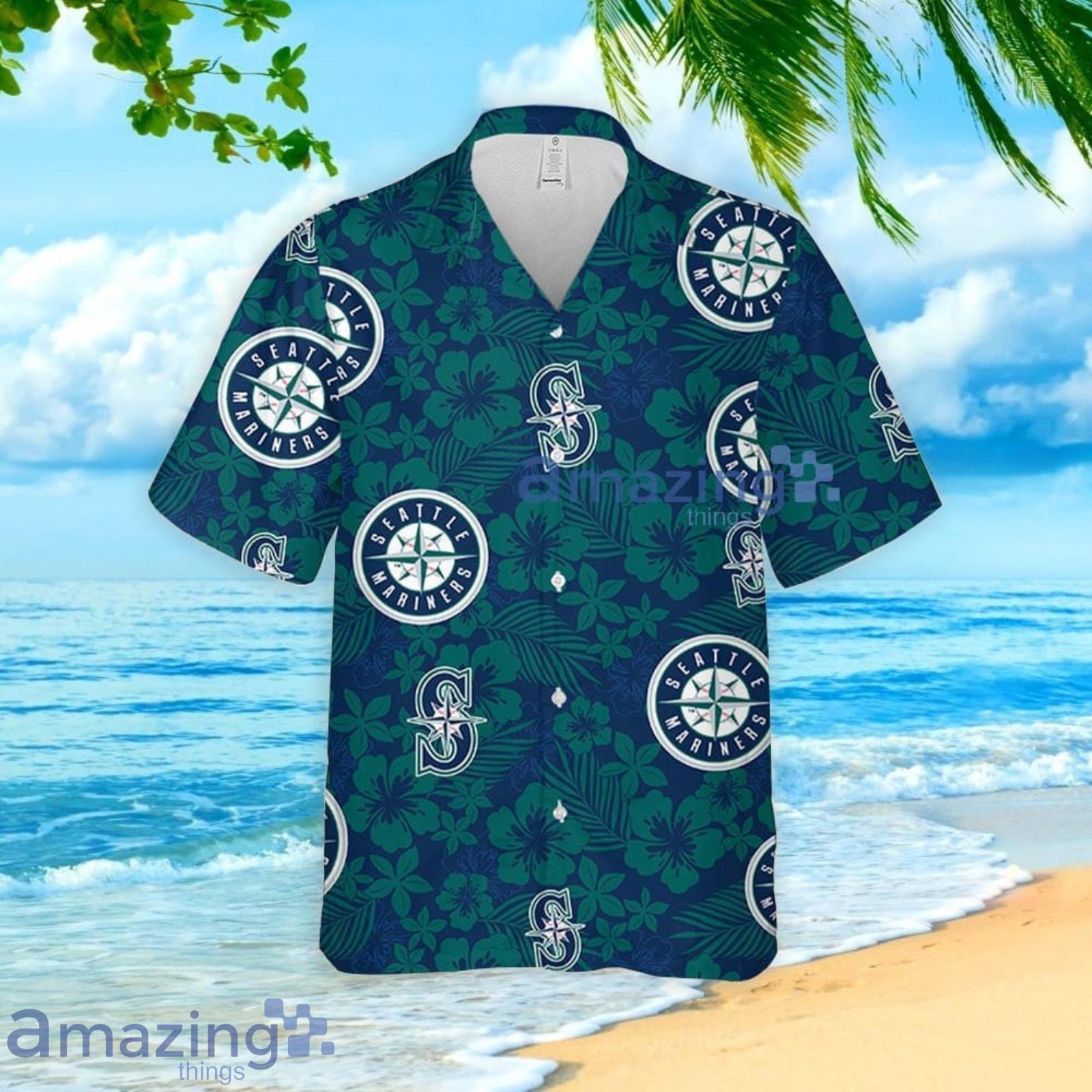 Seattle Mariners Hibiscus Seamless Pattern Hawaiian Shirt And Shorts Summer Gift For Mariners Fans image Seattle Mariners Hibiscus Seamless Pattern Hawaiian Shirt And Shorts Summer Gift For Mariners Fans Product Photo 2
