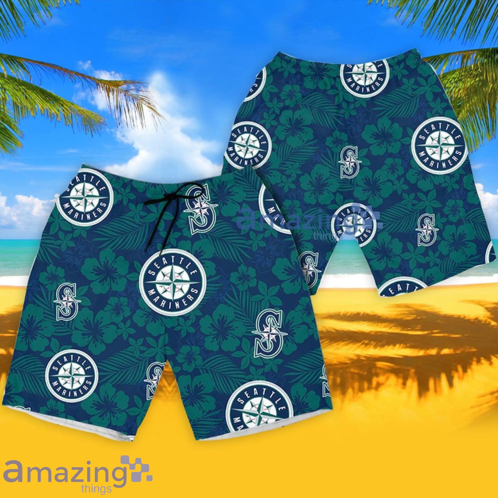 Seattle Mariners Hibiscus Seamless Pattern Hawaiian Shirt And Shorts Summer Gift For Mariners Fans image Seattle Mariners Hibiscus Seamless Pattern Hawaiian Shirt And Shorts Summer Gift For Mariners Fans Product Photo 4