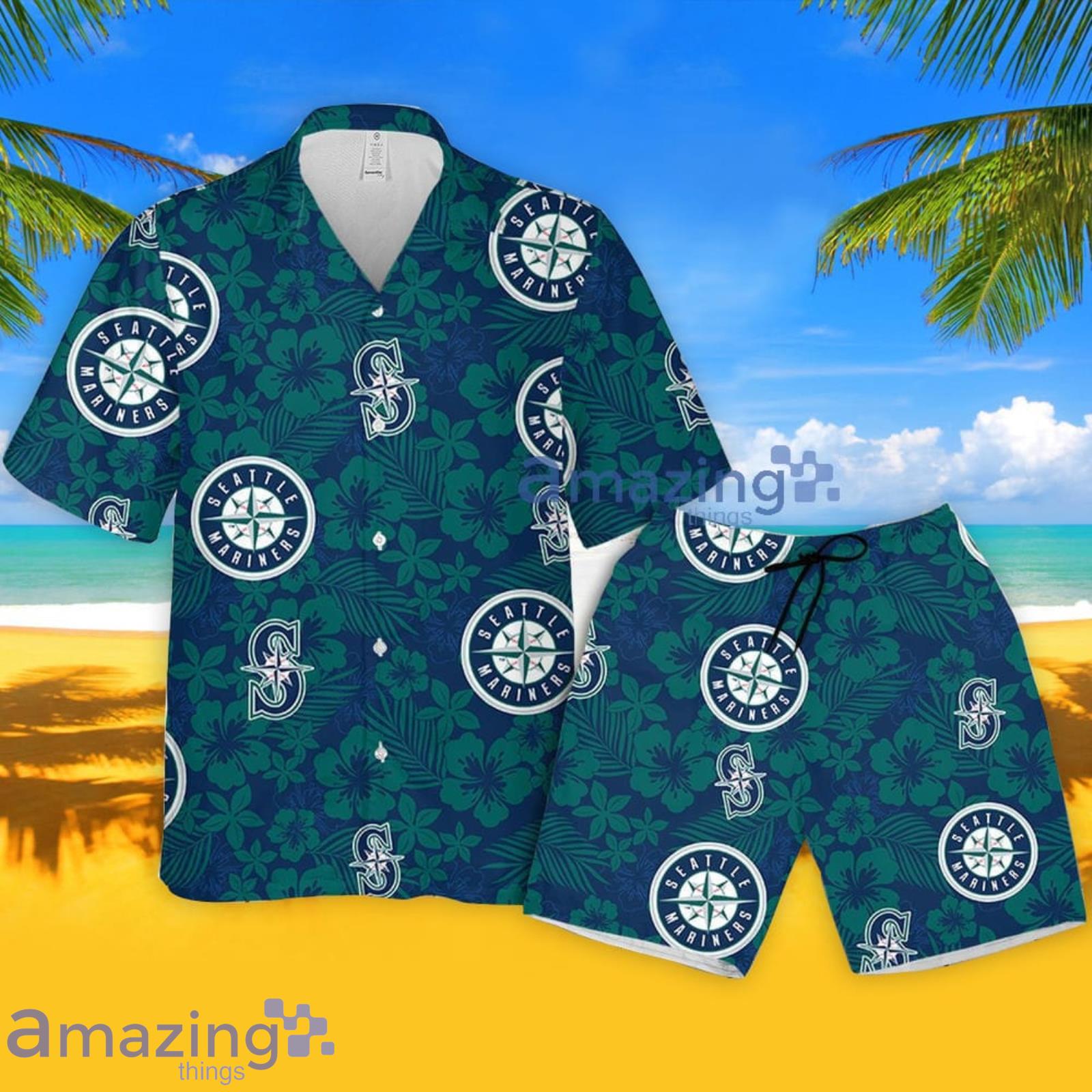 Seattle Mariners Hibiscus Seamless Pattern Hawaiian Shirt And Shorts Summer Gift For Mariners Fans Product Photo 1 Seattle Mariners Hibiscus Seamless Pattern Hawaiian Shirt And Shorts Summer Gift For Mariners Fans Product Photo 1