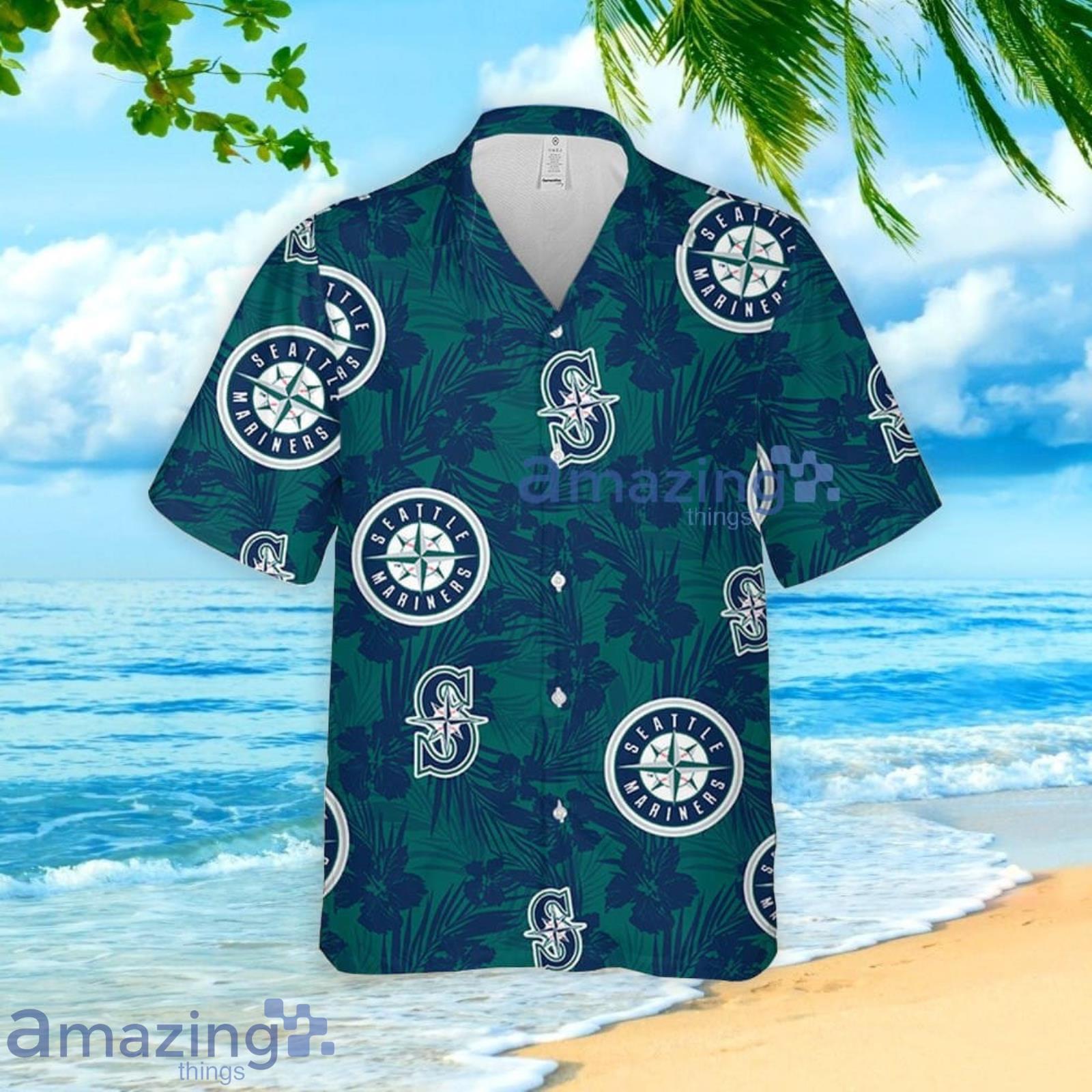 Seattle Mariners Hawaiian Shirt Tropical Flower Pattern All Over