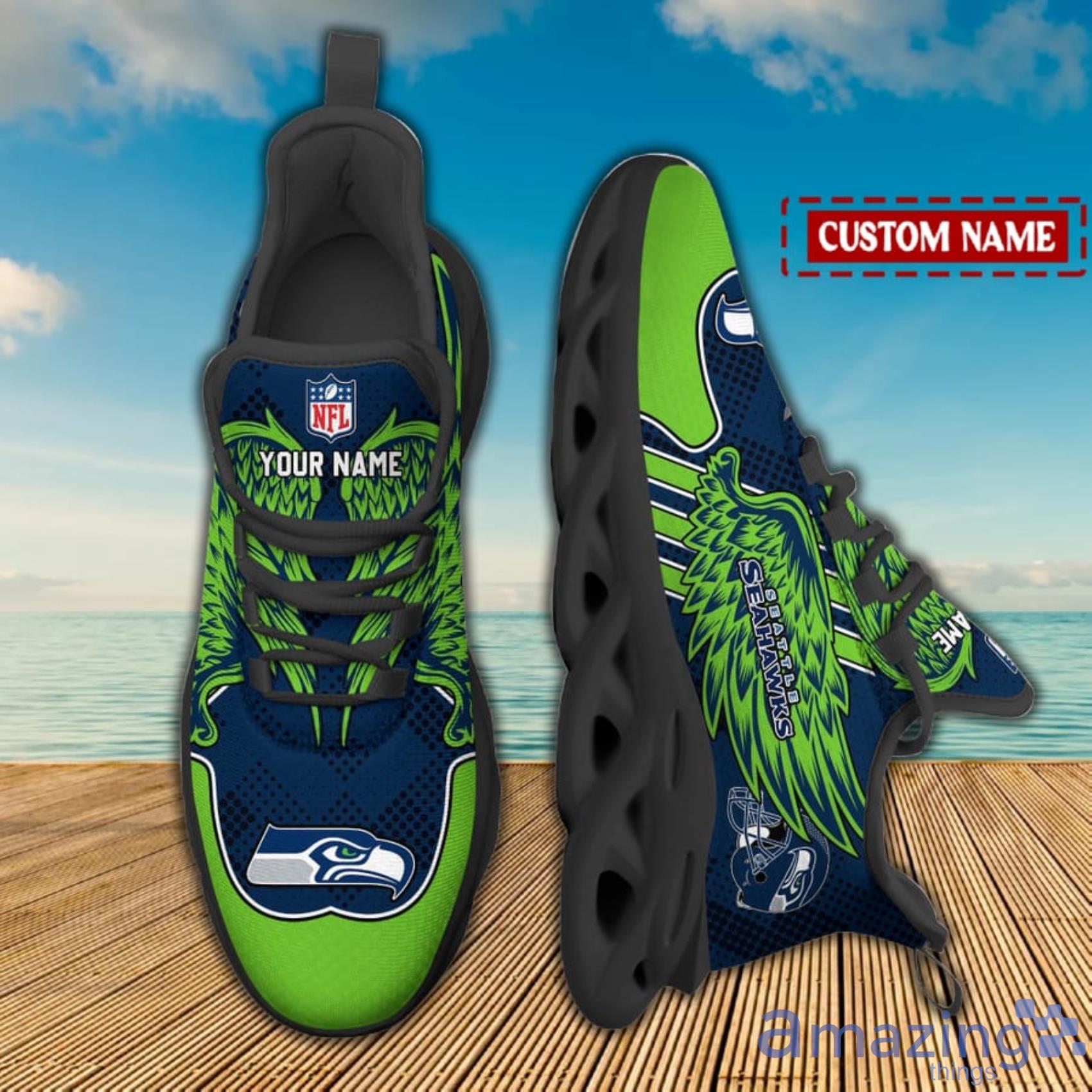 Seattle Seahawks NFL Custom Name Angle Wings Max Soul Shoes For Men Women image Seattle Seahawks NFL Custom Name Angle Wings Max Soul Shoes For Men Women Product Photo 2