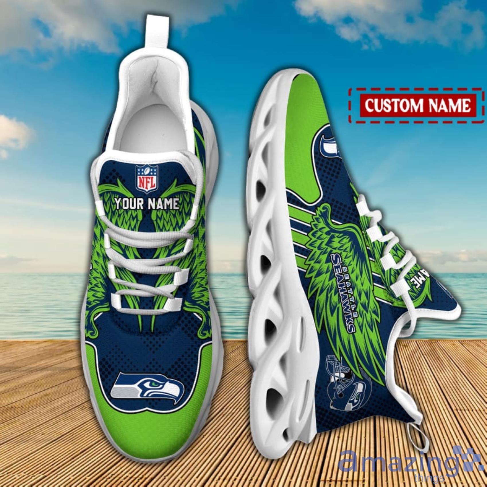 Seattle Seahawks NFL Custom Name Angle Wings Max Soul Shoes For Men Women image Seattle Seahawks NFL Custom Name Angle Wings Max Soul Shoes For Men Women Product Photo 5