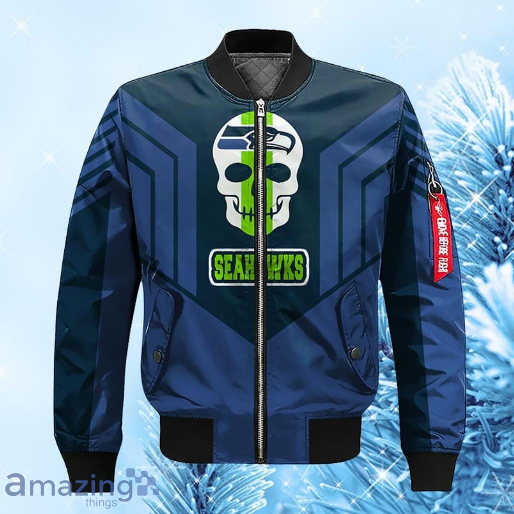 Seattle Seahawks NFL Skull Blue Bomber Jacket 3D For Fans