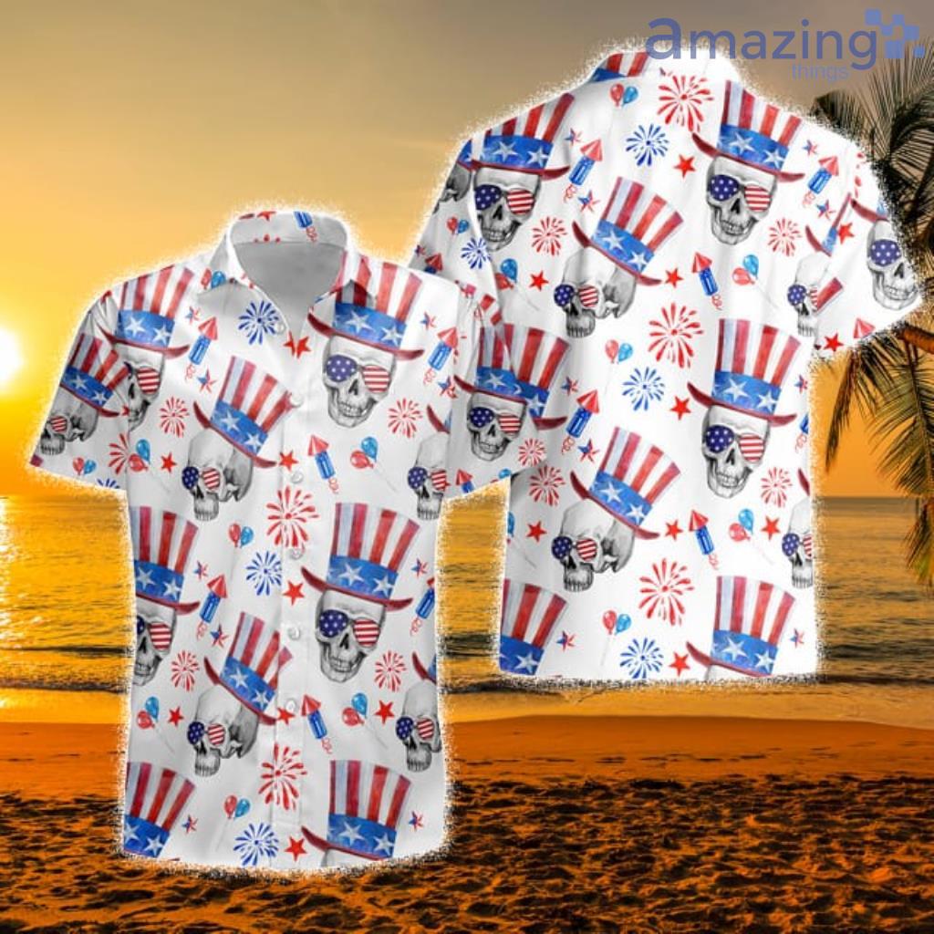 Skull 4th Of July Patriotic Festive Hawaiian Shirt - Skull 4th Of July Patriotic Festive Hawaiian Shirt