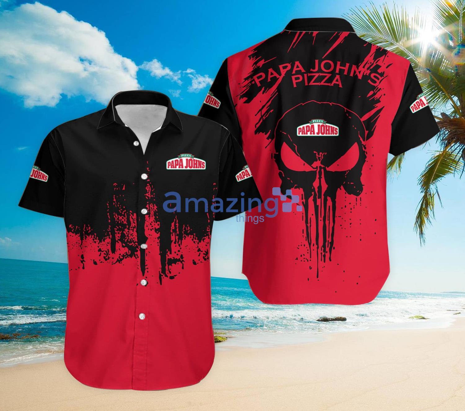 Skull Papa John's Pizza All Over Printed Hawaiian Shirt Product Photo 1