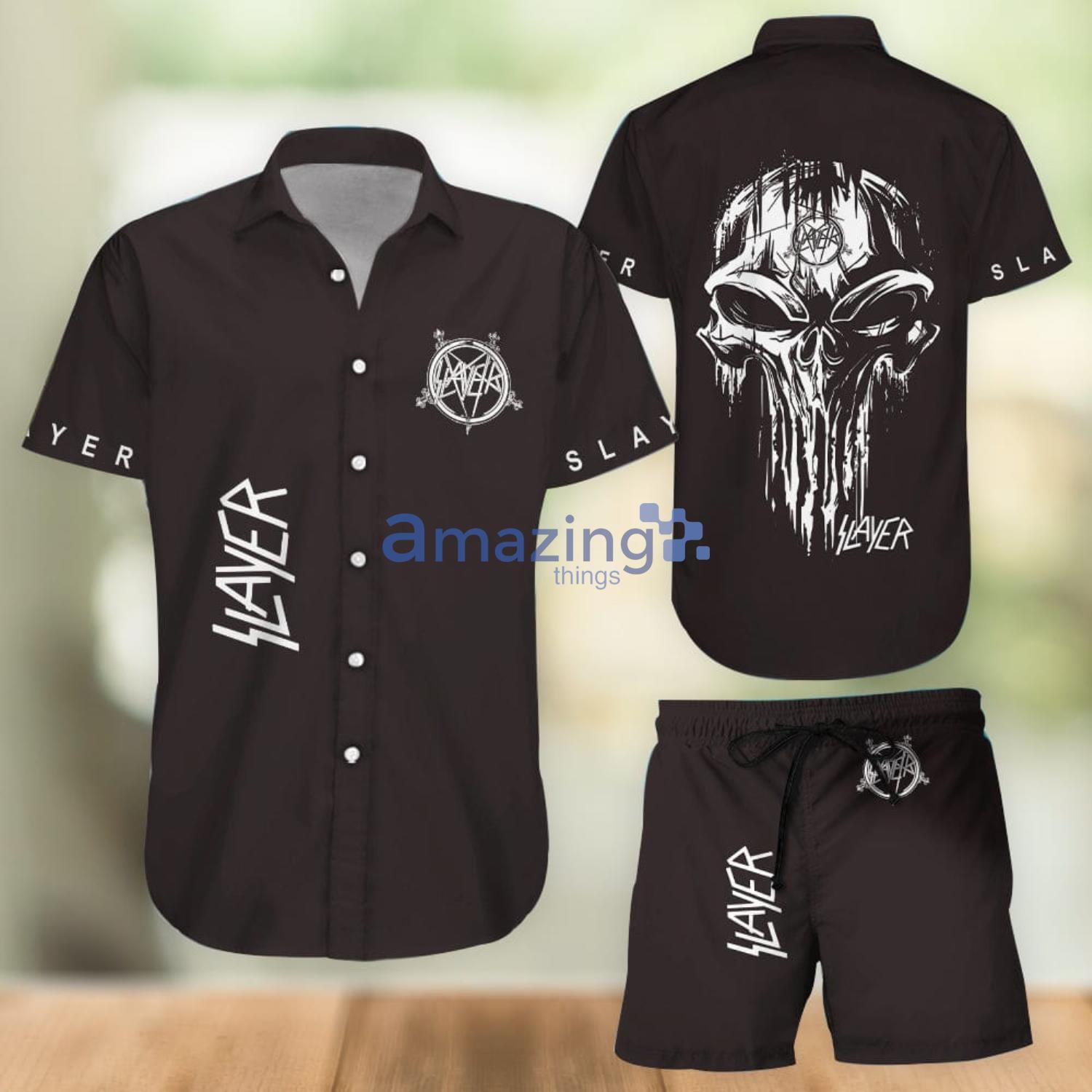 Slayer Skull Aloha Combo Hawaiian Shirt And Shorts Gift For Summer Vacation Product Photo 1