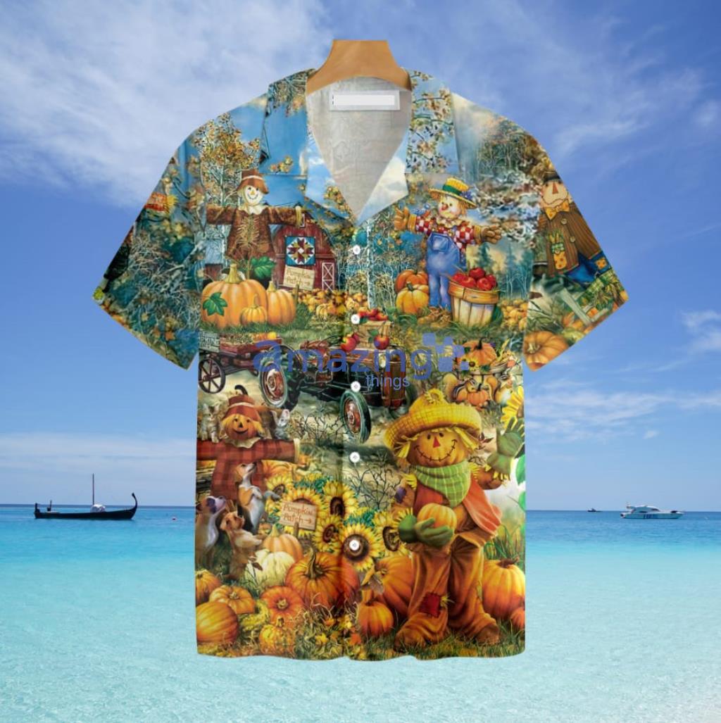 Smiley Pumpkin On The Farm Thanksgiving Hawaiian Shirt - Smiley Pumpkin On The Farm Thanksgiving Hawaiian Shirt