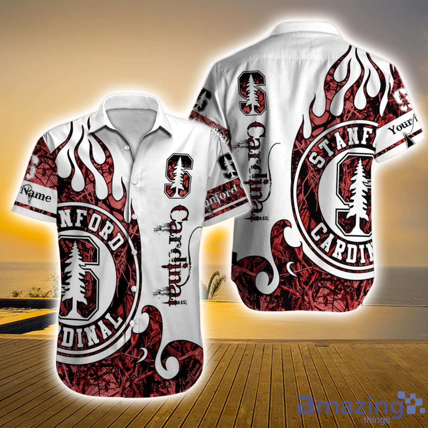 Stanford Cardinal Ncaa Custom Name Fire Camo Style Short Sleeve Hawaiian Shirt Product Photo 1