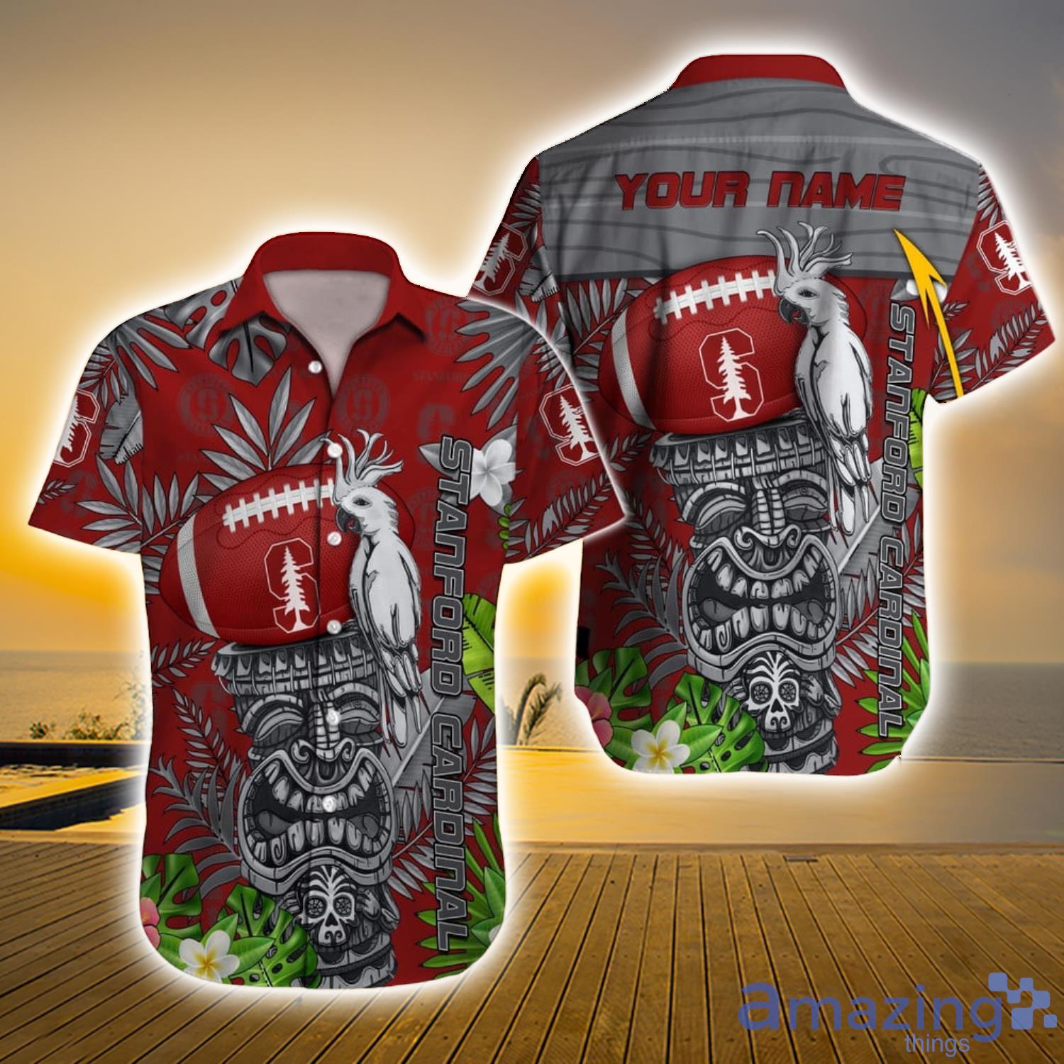 Stanford Cardinal Ncaa Hawaii Symbol Custom Name Tropical Full Print Hawaiian Shirt Product Photo 1