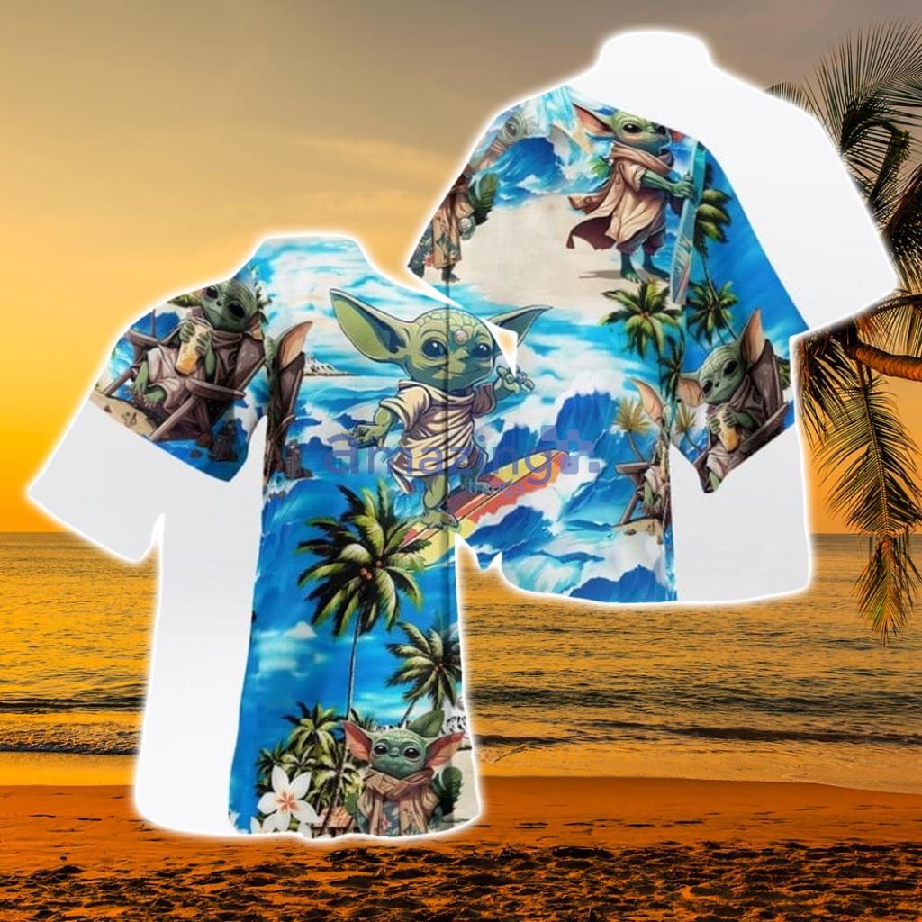 Star Wars Baby Yoda Surfing Beach Aloha Shirt Product Photo 1 Star Wars Baby Yoda Surfing Beach Aloha Shirt Product Photo 1