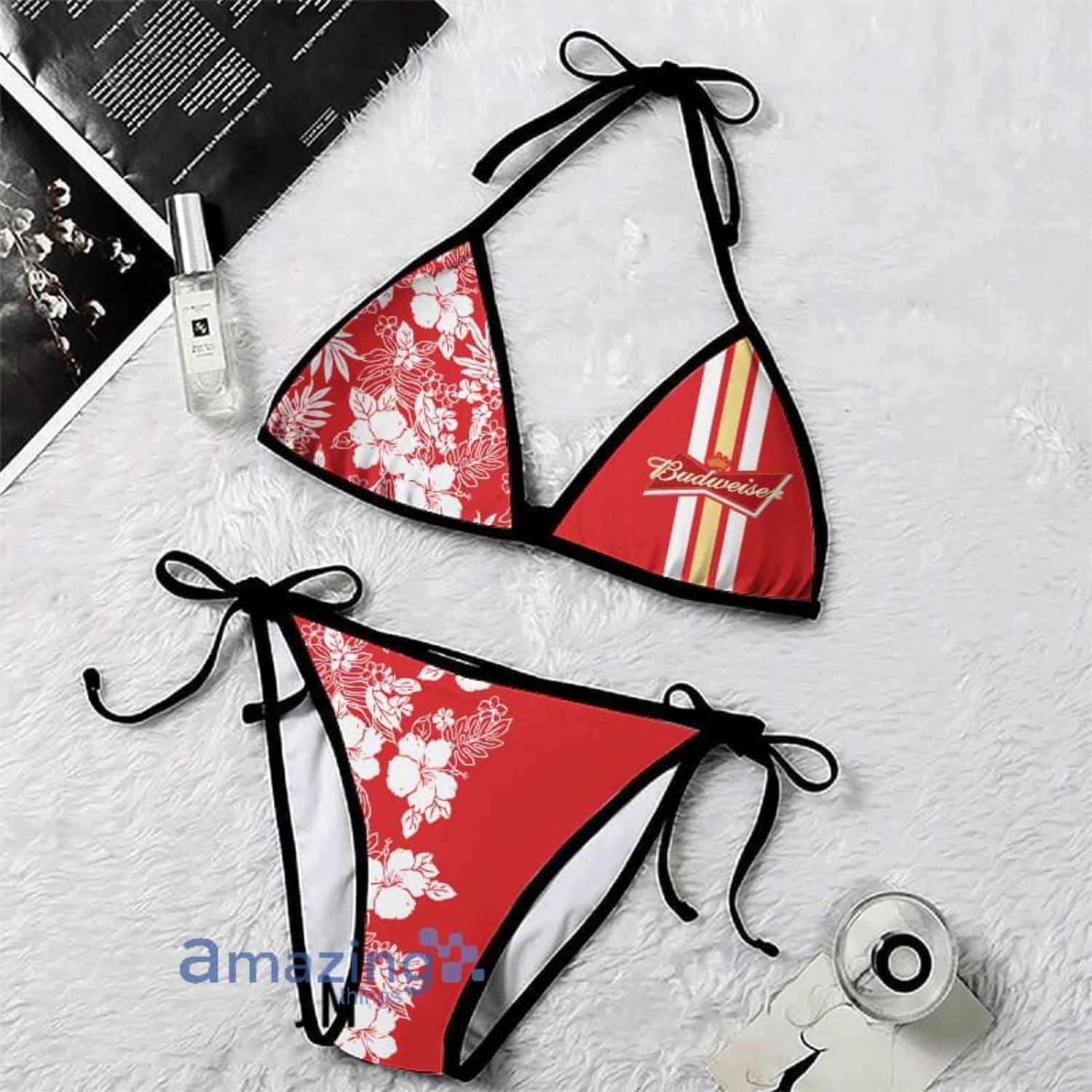 Summer Floral Blend Striped Budweise String Bikini Swimsuit Summer Gift Product Photo 1 Summer Floral Blend Striped Budweise String Bikini Swimsuit Summer Gift Product Photo 1