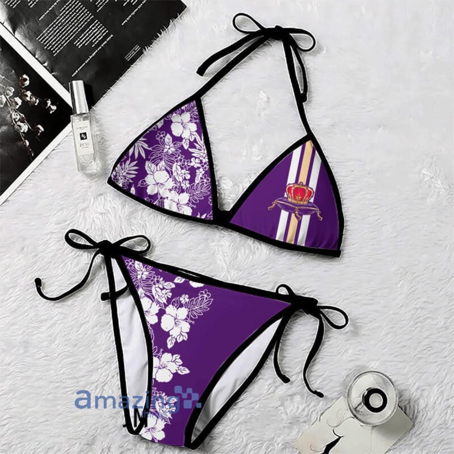 Summer Floral Blend Striped Crown Royal String Bikini Swimsuit