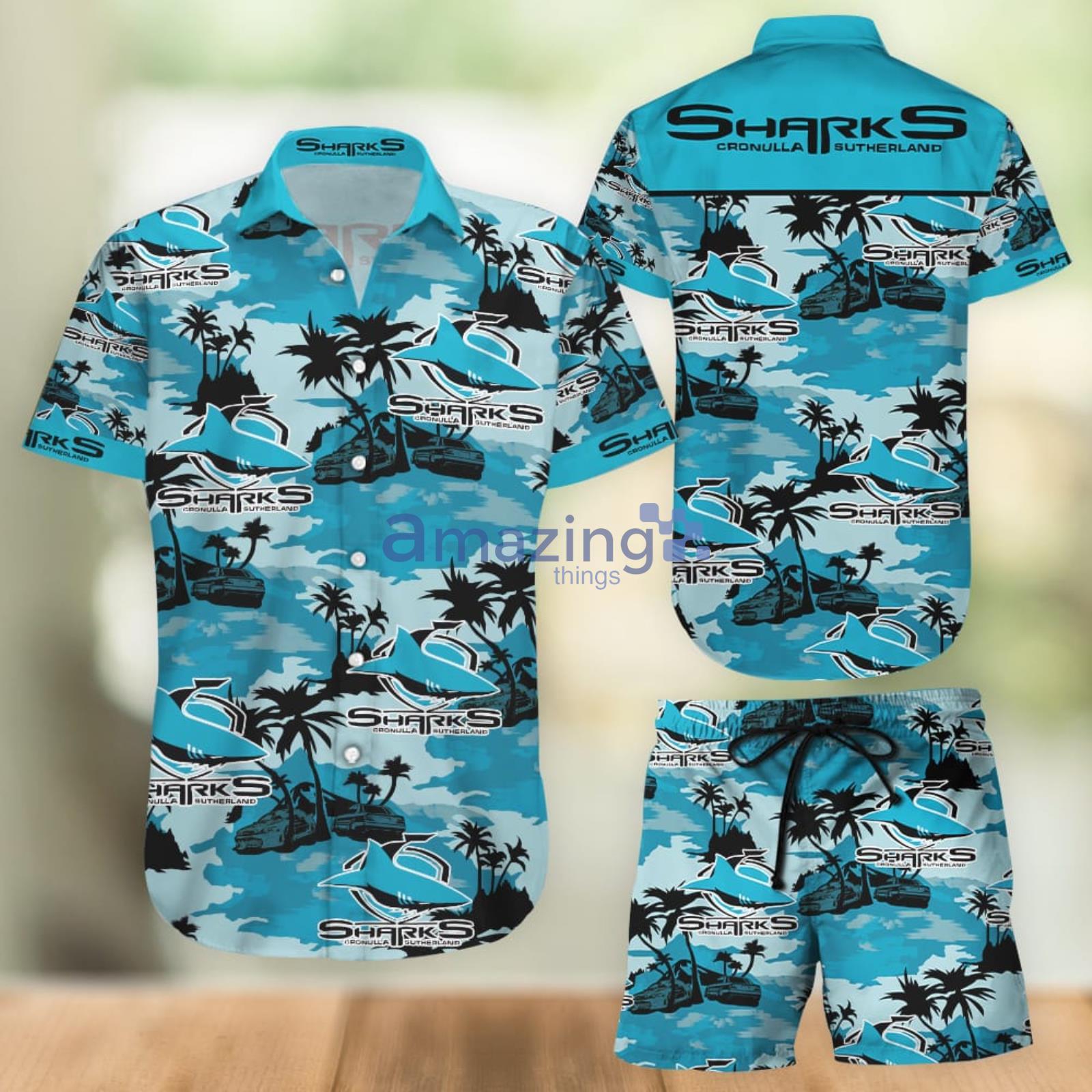 Sutherland Sharks Aloha Combo Hawaiian Shirt And Shorts Gift For Summer Vacation Product Photo 1