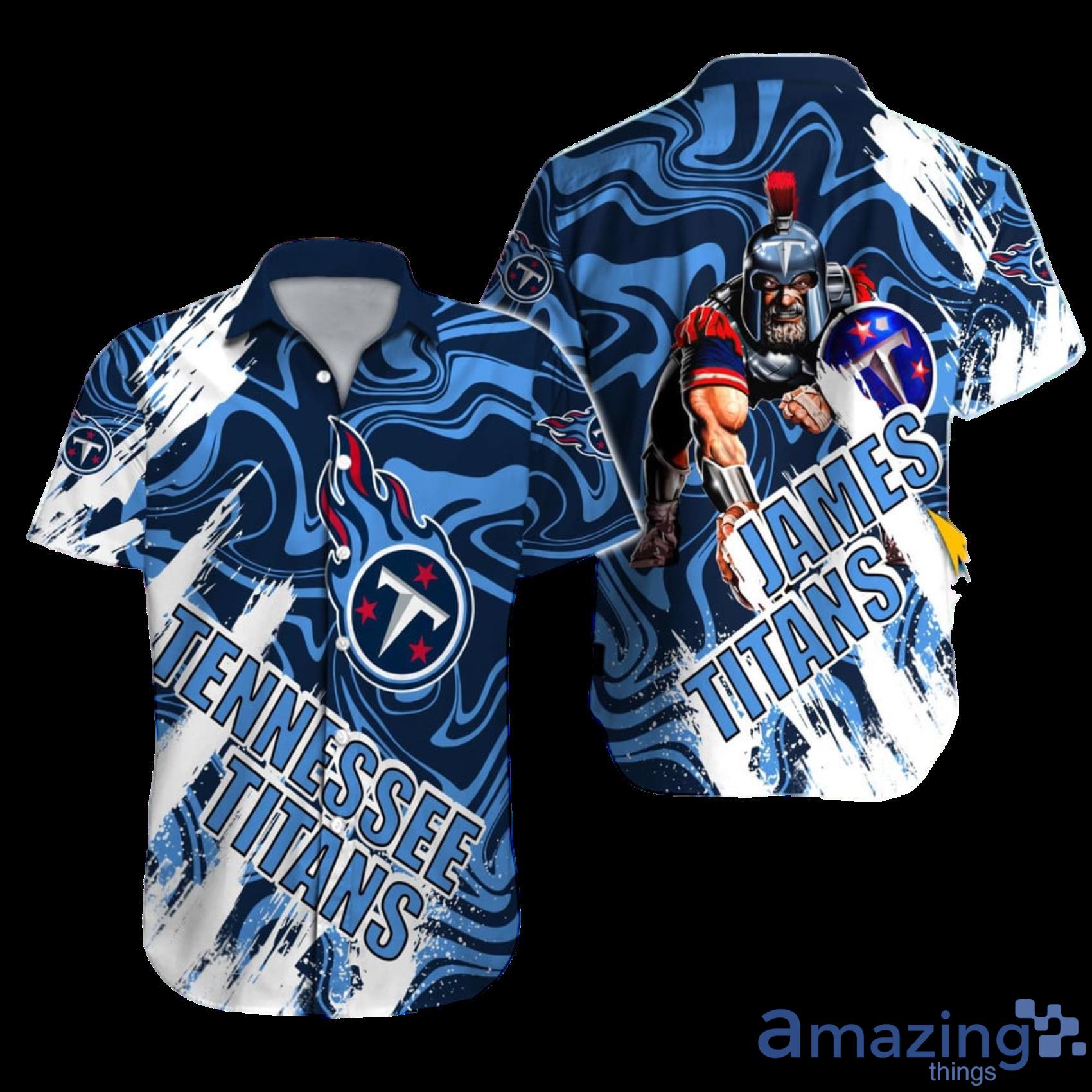 Tennessee Titans NFL Custom Name Mascot And Hologram And Grunge Paint  Stripe Hawaiian Shirt