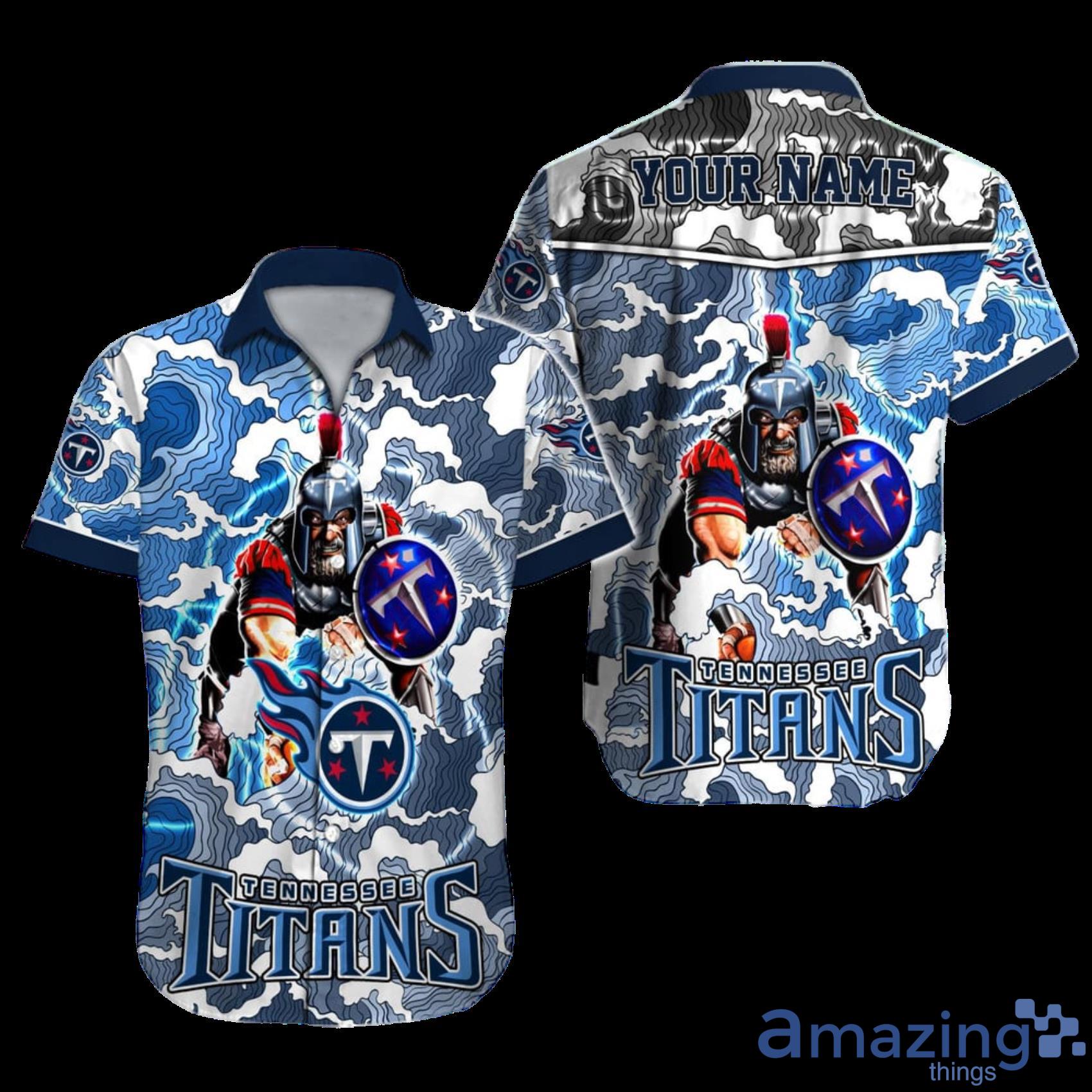 Tennessee Titans NFL Custom Name Mascot And Wave Short Sleev Hawaiian Shirt Product Photo 1