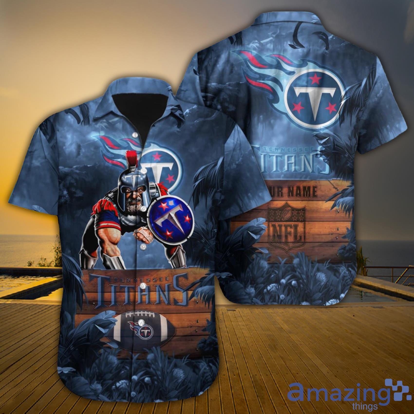 Tennessee Titans NFL Custom Name Mascot And Wood Short Sleeve Hawaiian Shirt Product Photo 1