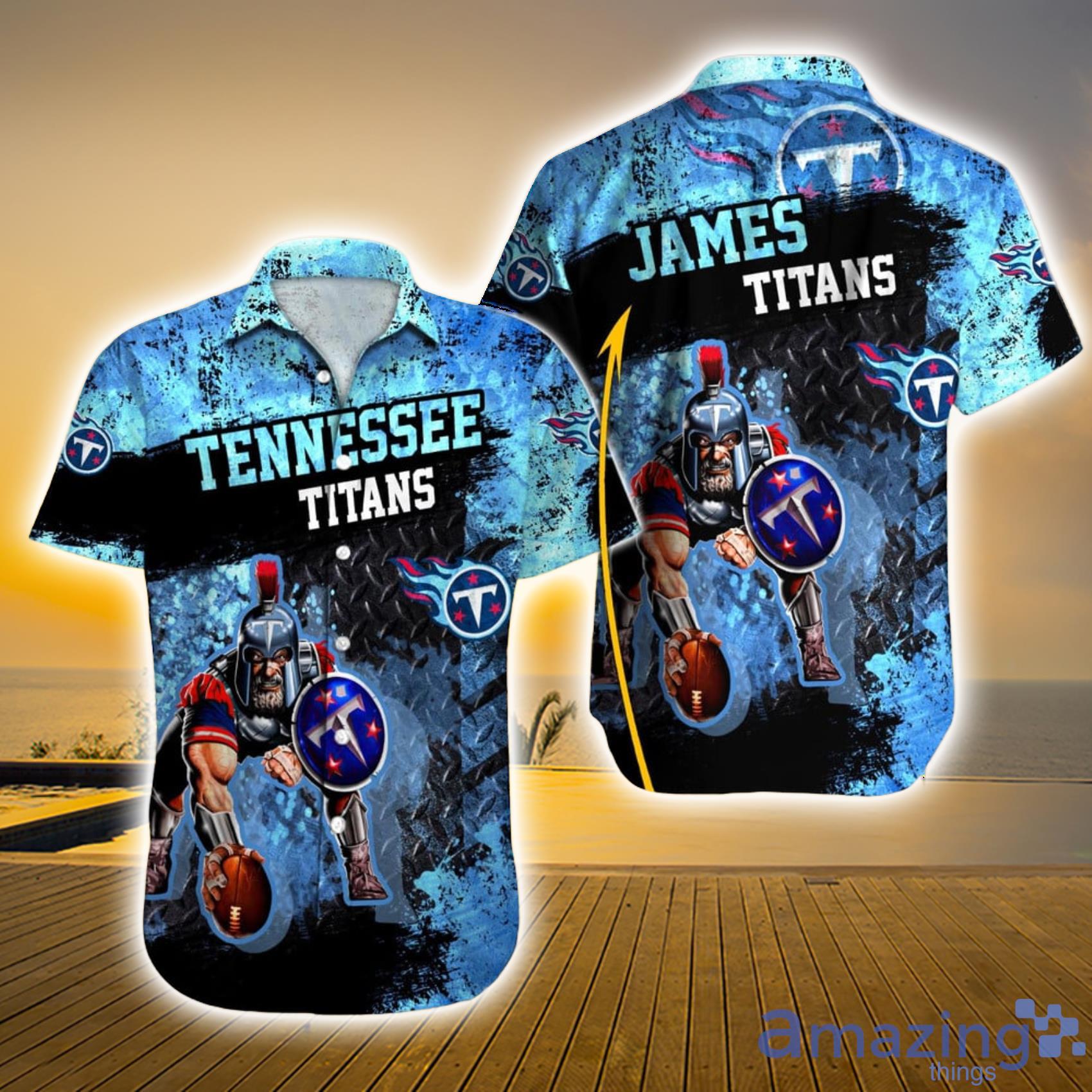 Tennessee Titans NFL Custom Name Mascot And Hologram And Grunge Paint  Stripe Hawaiian Shirt