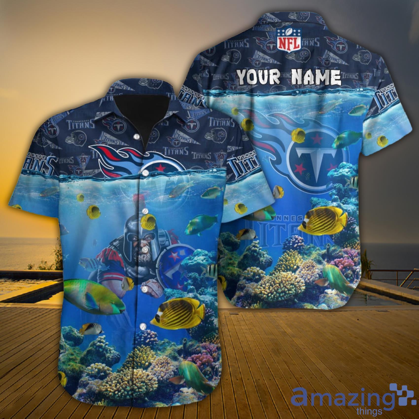 Tennessee Titans NFL Custom Name Mascot In Deep Sea Hawaiian Shirt Product Photo 1