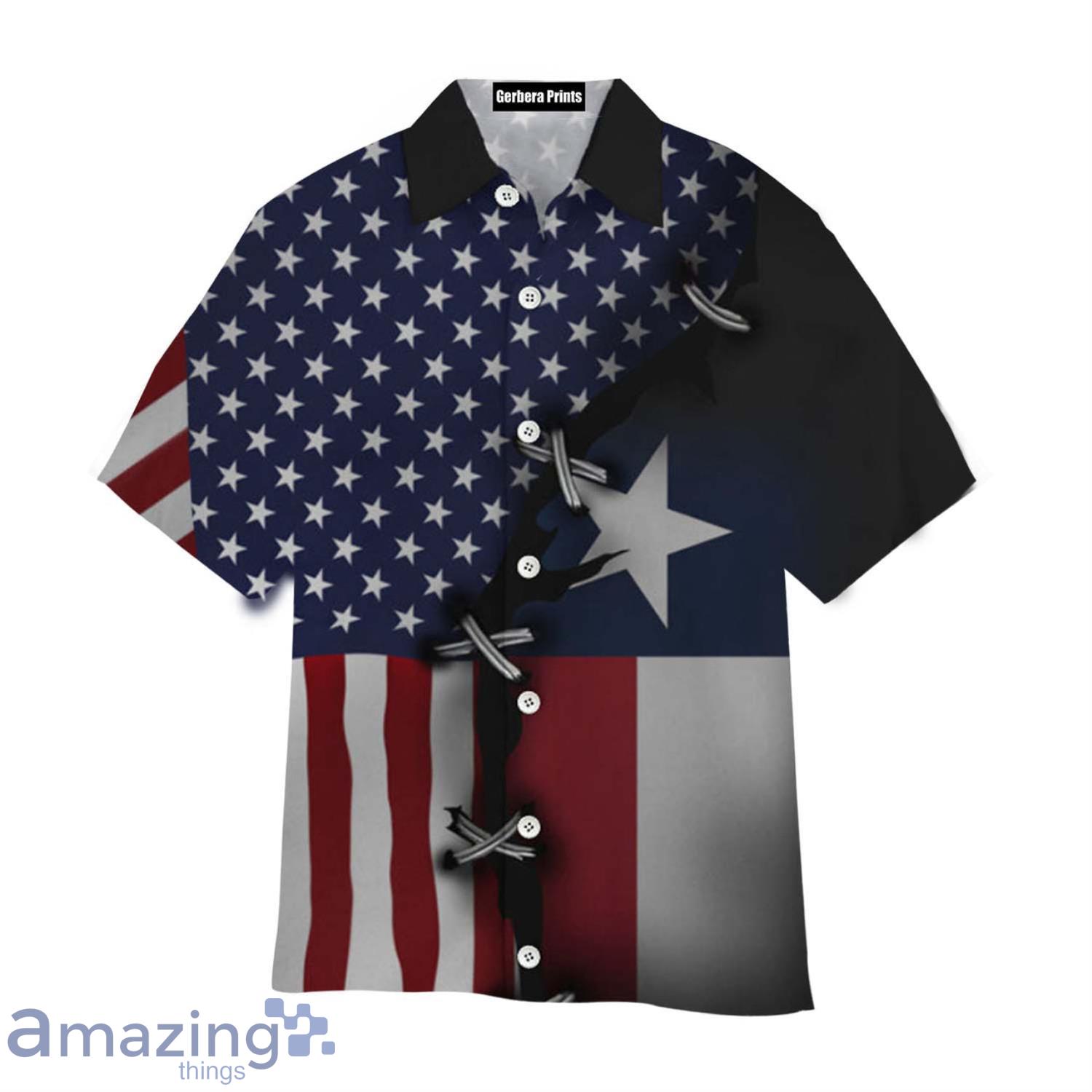 Texas Flag With American Flag Aloha Summer Beach Gift Hawaiian Shirt Product Photo 1