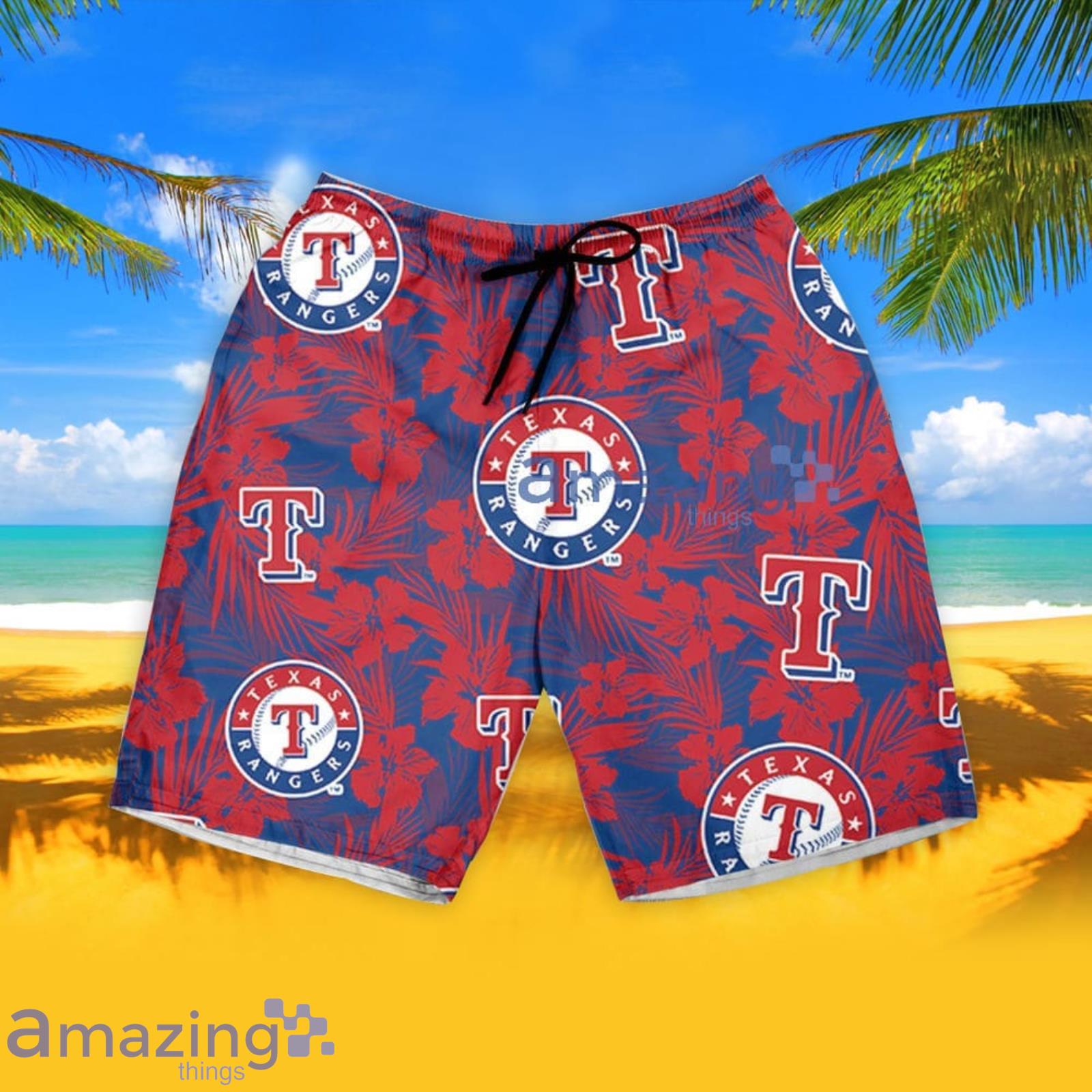 Texas Rangers Vintage Sea Island Pattern Hawaiian Shirt And Shorts Gift For  Summer