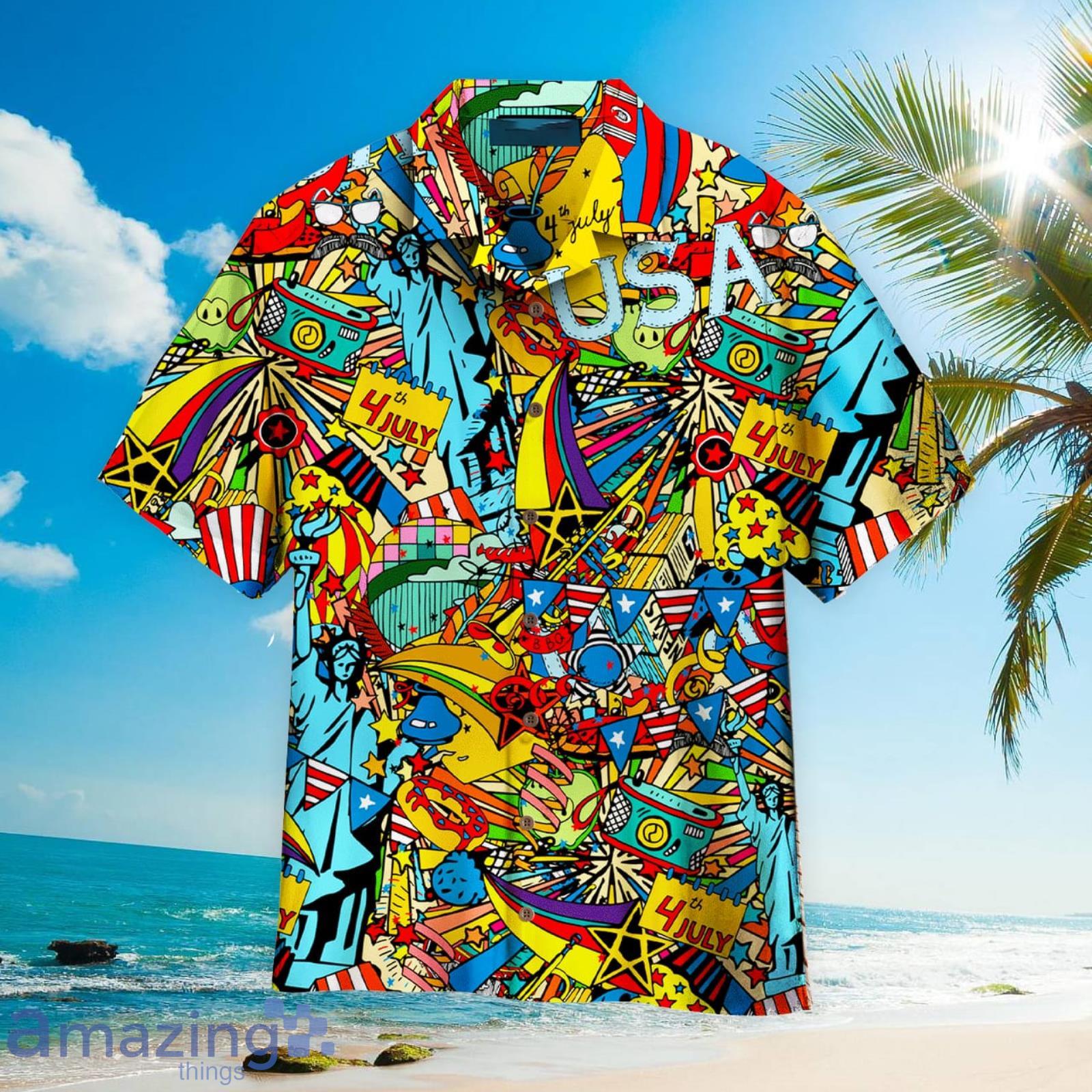 The 4th Of July Independence Doodles Colorful Aloha Hawaiian Shirt Beach Gift Product Photo 1