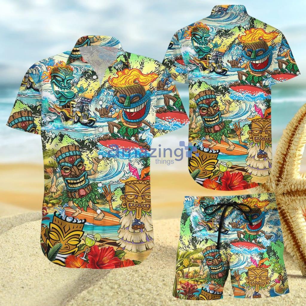 Tiki Surfboard Drinking Beach Get Here Funny Hawaiian Shirt And Short - Tiki Surfboard Drinking Beach Get Here Funny Hawaiian Shirt And Short
