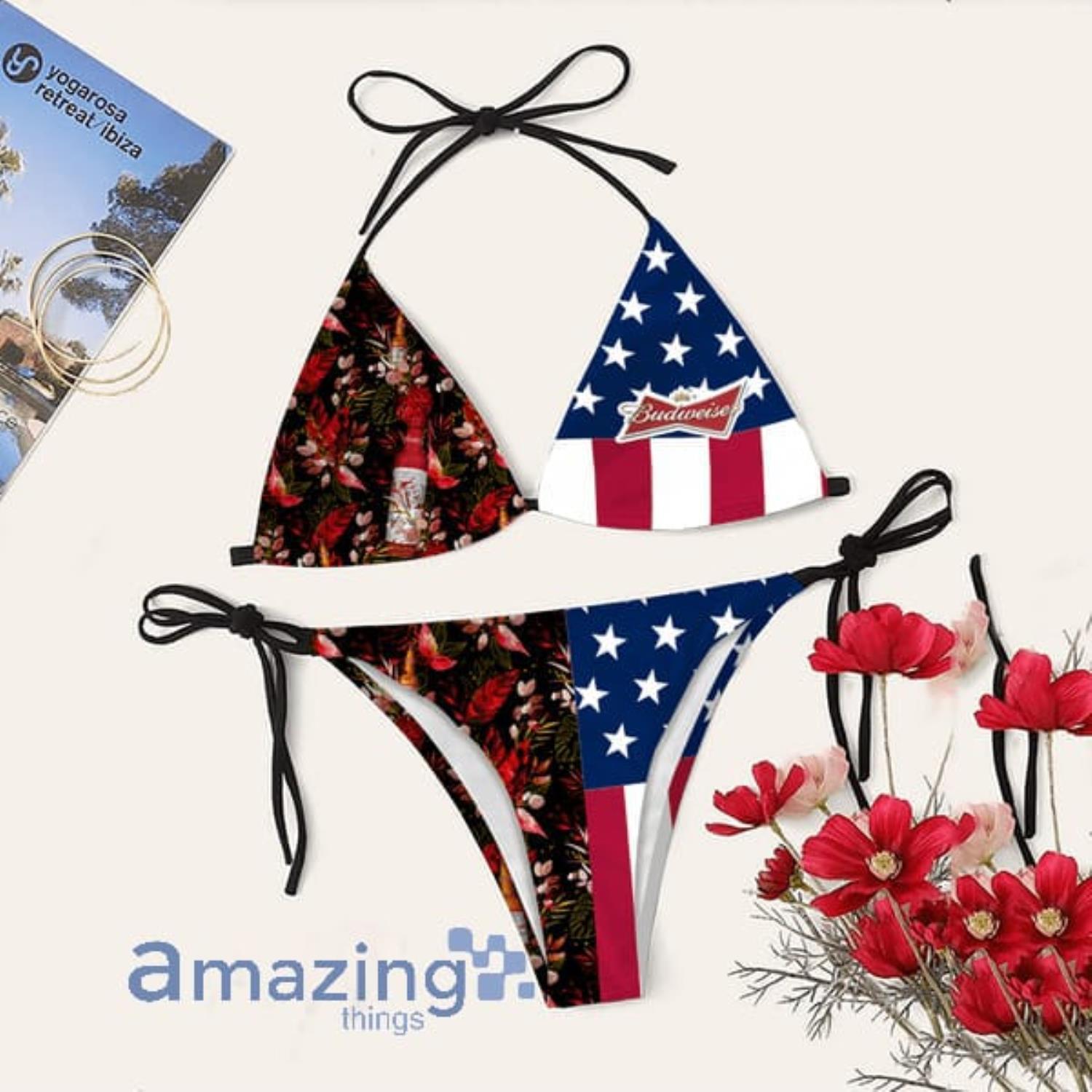 Tropical American Flag Budweise String Bikini Swimsuit Summer Gift Product Photo 1