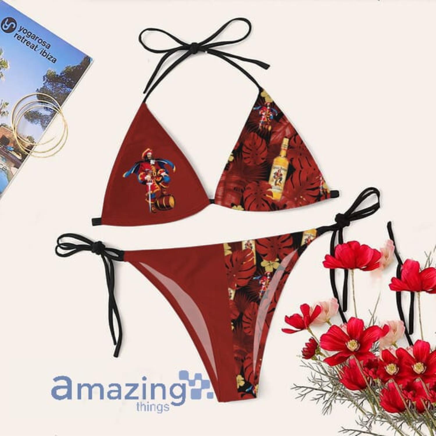 Tropical Floral Captain Morgan Triangle String Bikini Swimsuit Summer Gift Product Photo 1