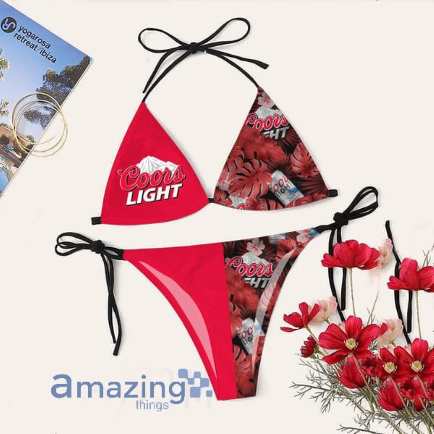 Tropical Floral Coors Light Triangle String Bikini Swimsuit Summer