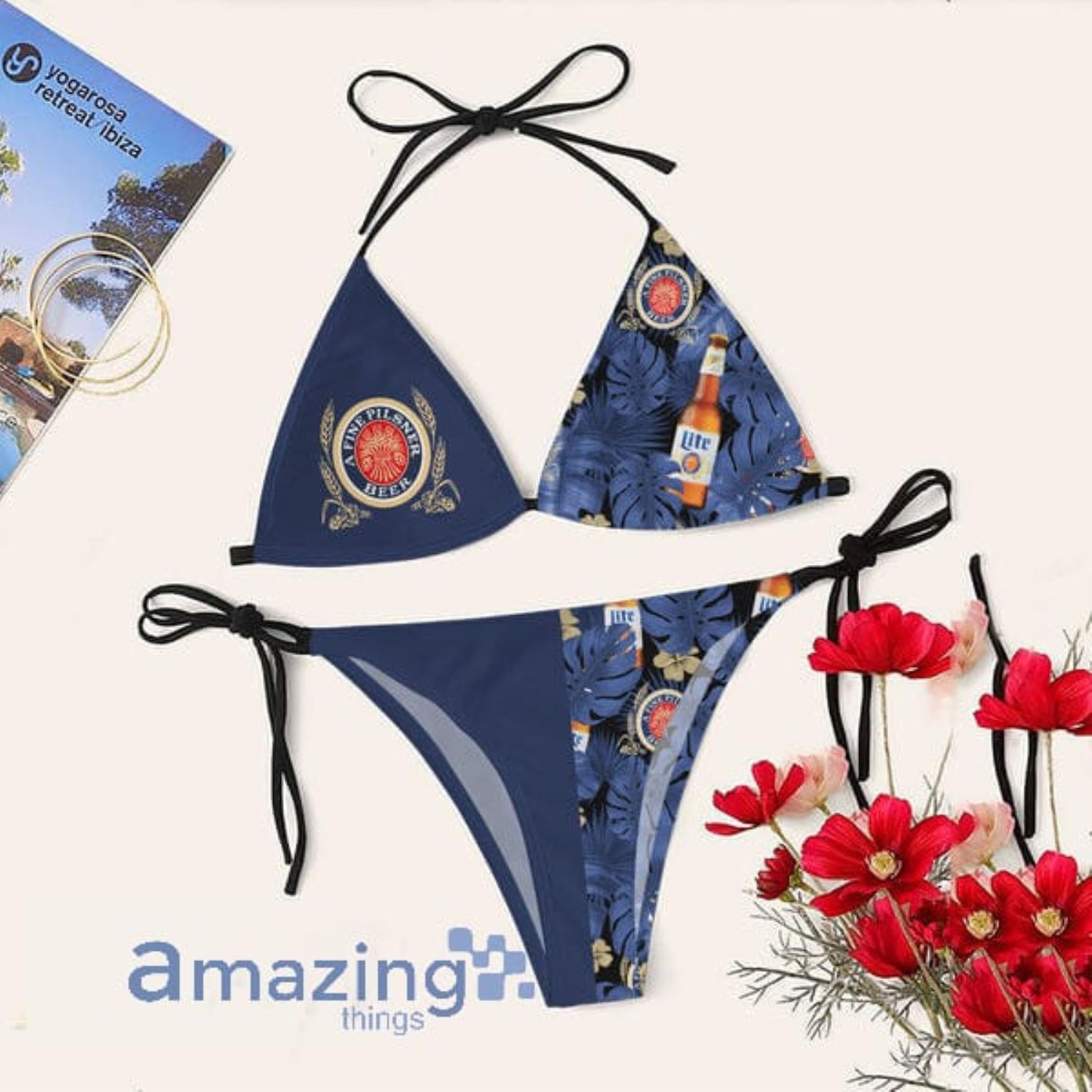 Tropical Floral Miller Lite Triangle String Bikini Swimsuit Summer