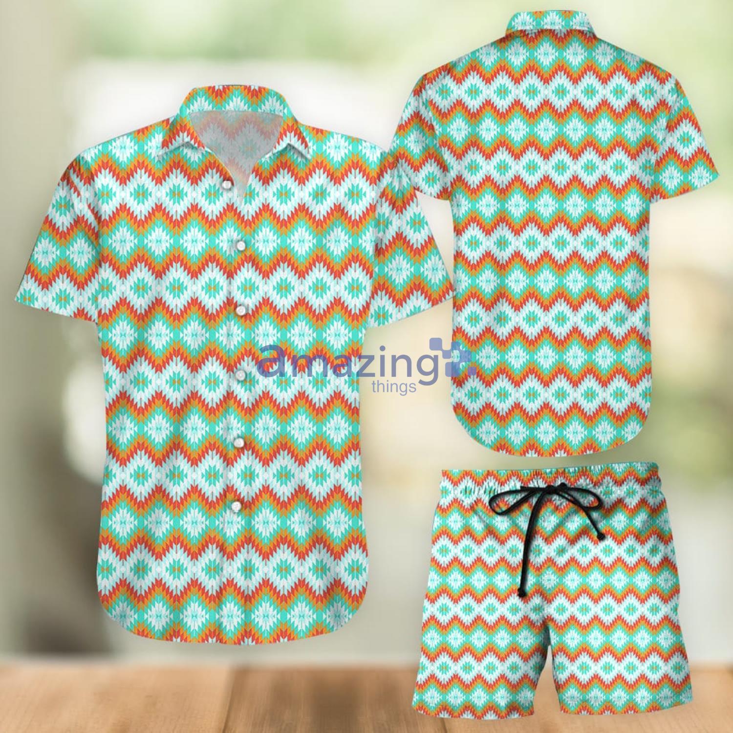 Turquoise Native American Pattern Turquoise Hawaiian Shirt And Shorts Product Photo 1 Turquoise Native American Pattern Turquoise Hawaiian Shirt And Shorts Product Photo 1