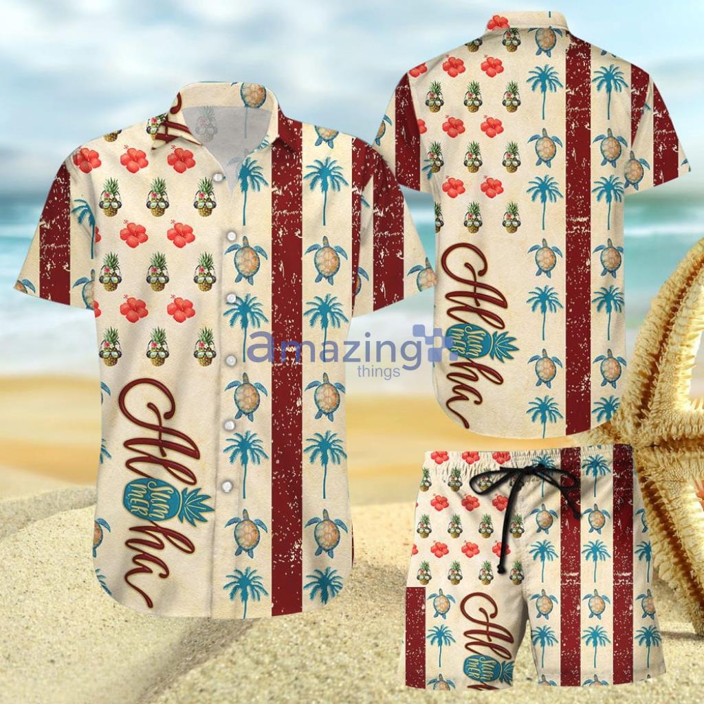 Turtle Pineapple Flag American Summer Beach Aloha Hawaiian Shirt And Short - Turtle Pineapple Flag American Summer Beach Aloha Hawaiian Shirt And Short