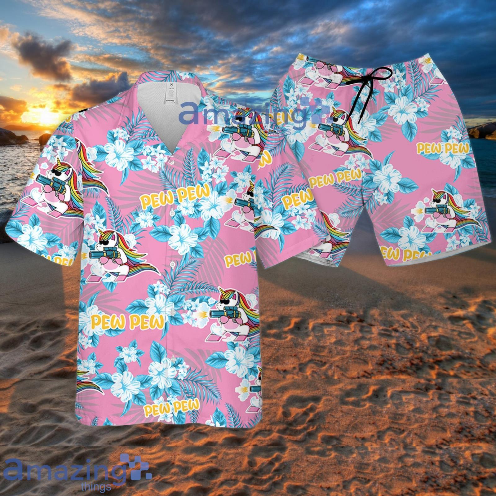 Unicon Pew Pew Flowers Pattern Hawaiian Shirt Summer Gift For Beer Lover Product Photo 1