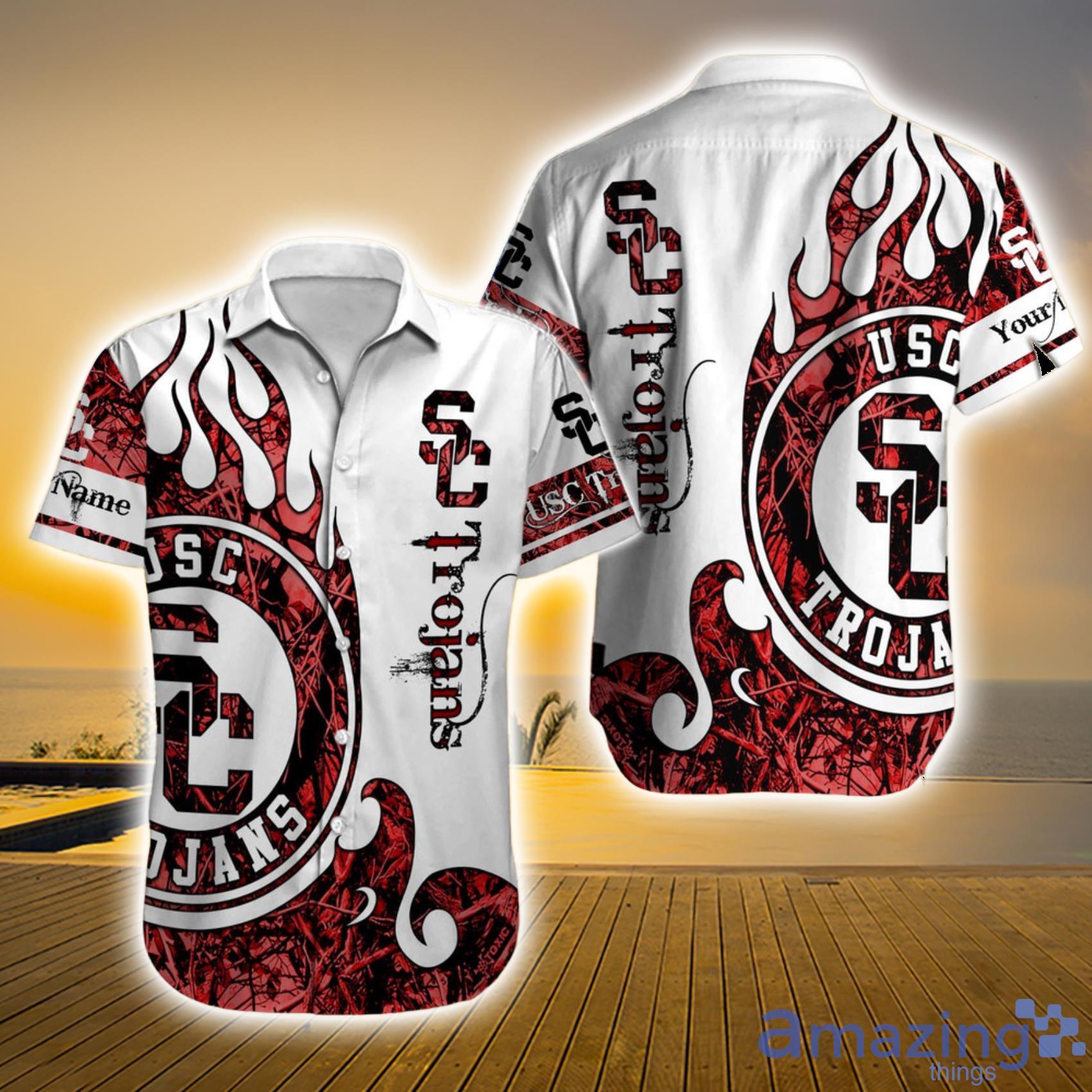 USC Trojans NCAA Custom Name Fire Camo Style Short Sleeve Hawaiian Shirt Product Photo 1