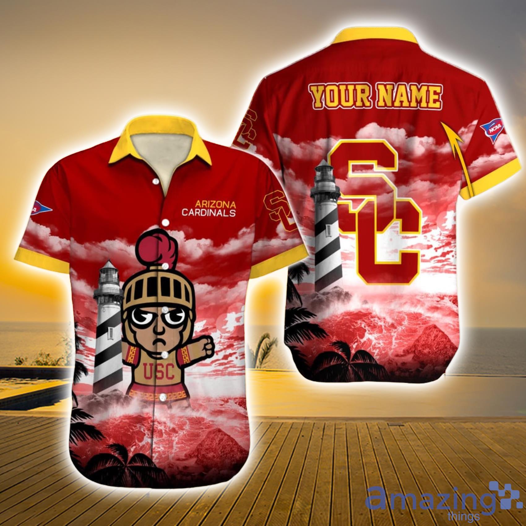 USC Trojans NCAA Custom Name Mascot And Lighthouse Short Sleeve Hawaiian Shirt For Men And Women Product Photo 1