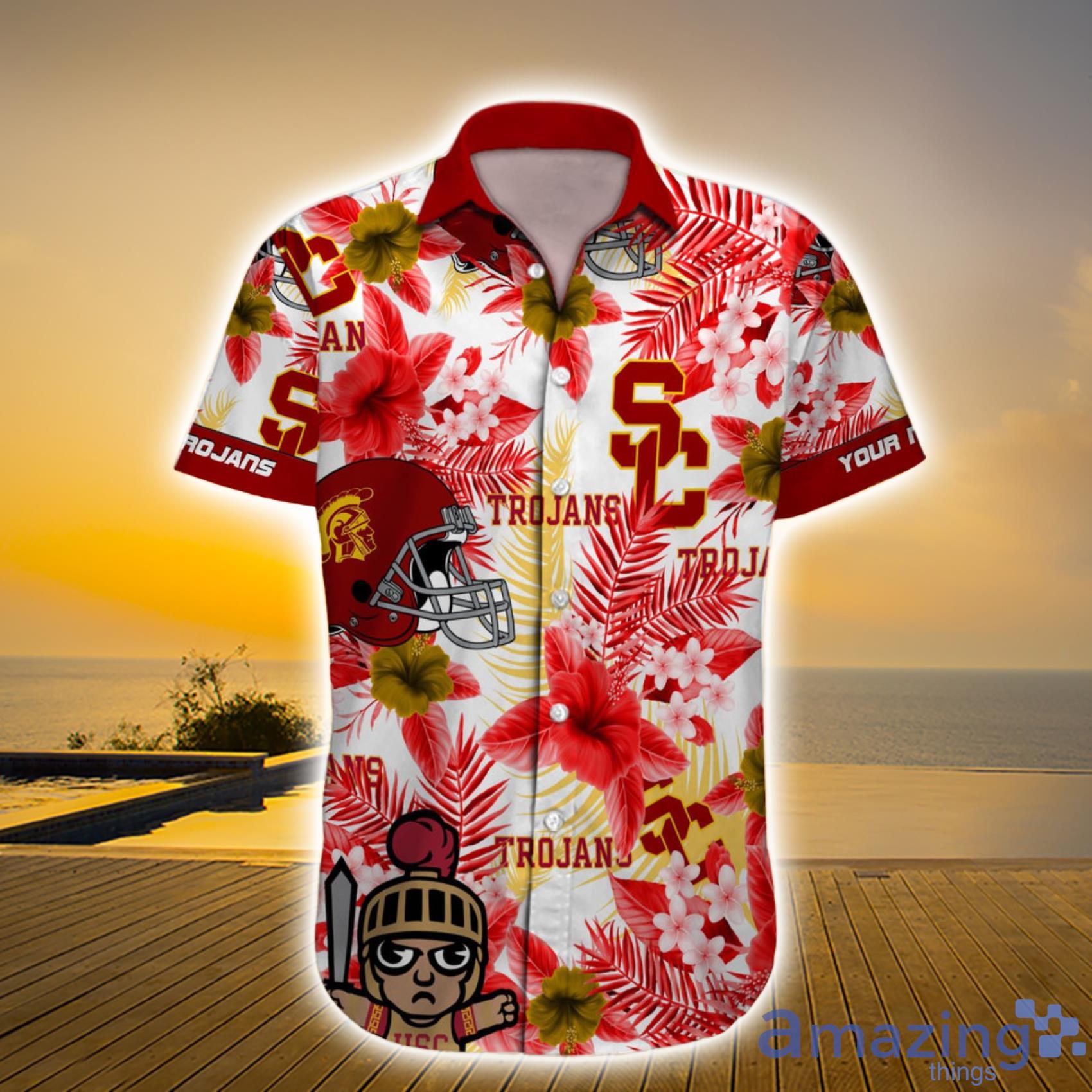 USC Trojans NCAA Mascot Helmet Tropical Custom Name Hawaiian Shirt Gift For Fans Product Photo 1