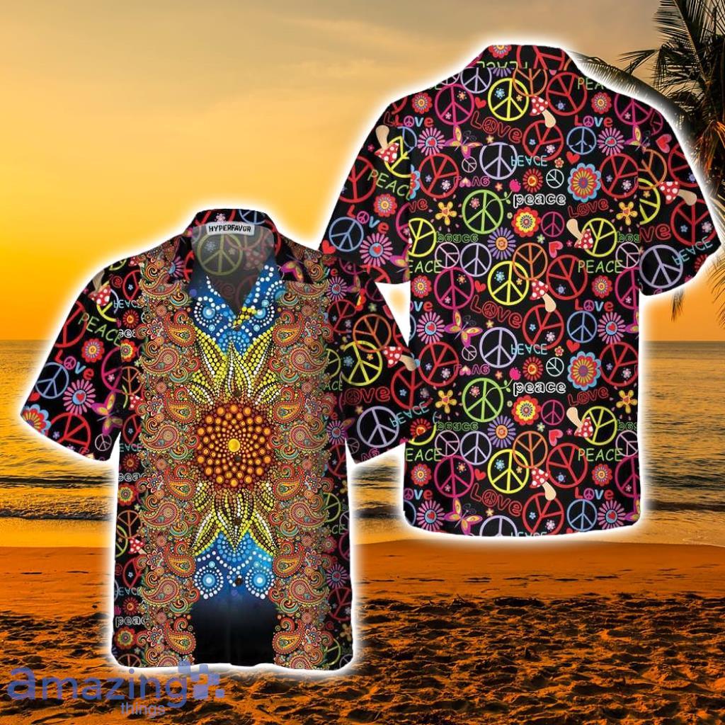 Vibrant Color Hippie Hawaiian Shirt, Hippie Peace Sign Pattern Shirt, Unique Hippie Gift - Vibrant Color Hippie Hawaiian Shirt, Hippie Peace Sign Pattern Shirt, Unique Hippie Gift